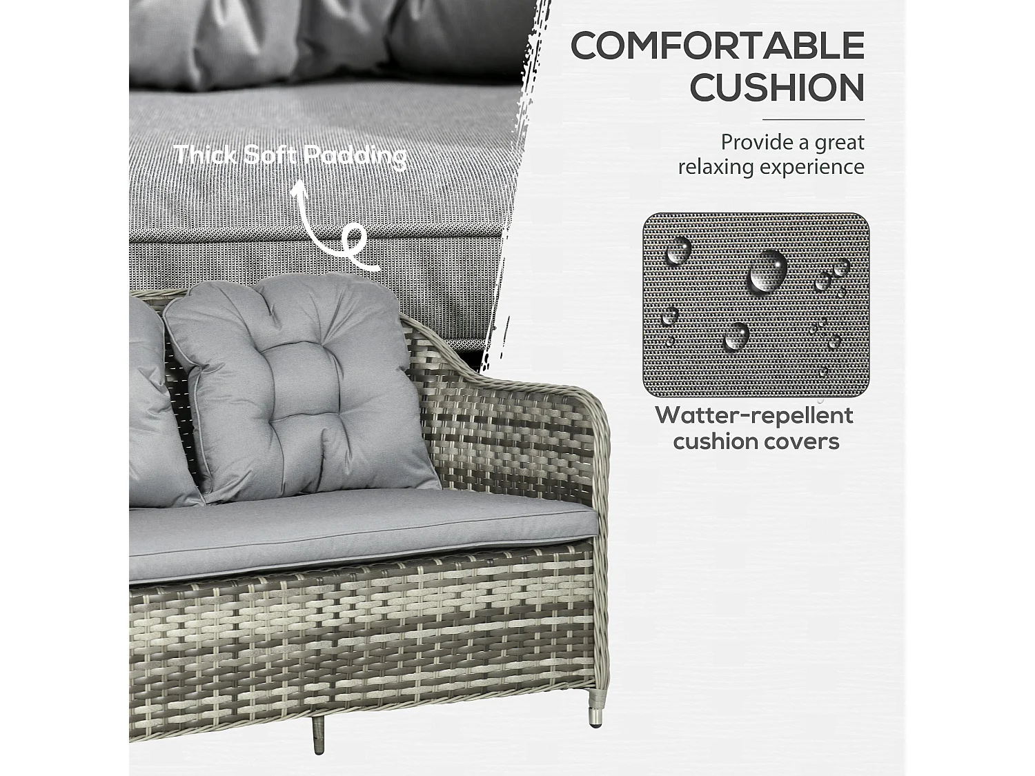 Nakevi Grey 4 Seater Rattan Style Garden Seating Set with Glass Top Coffee Table