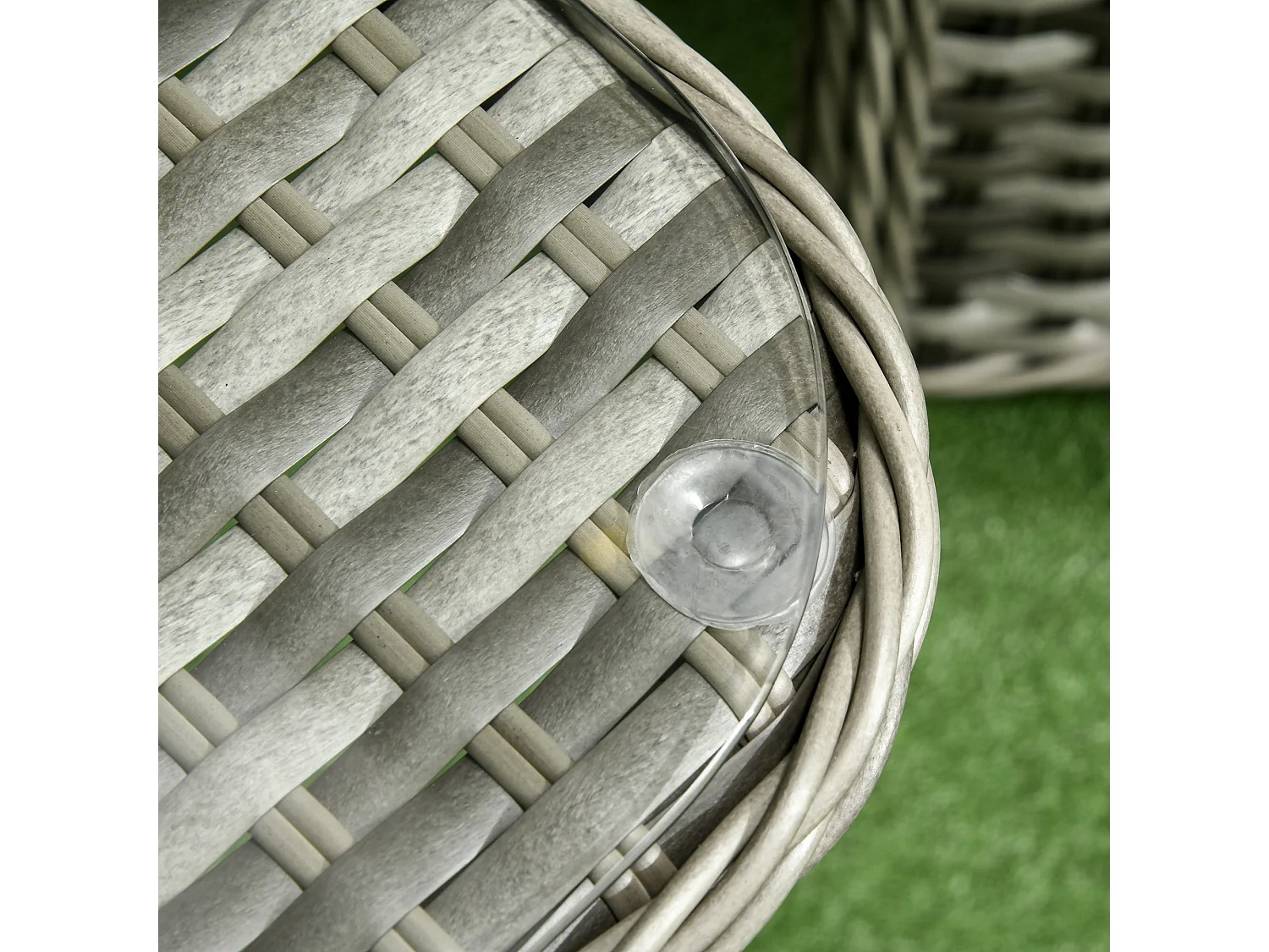 Nakevi Grey 4 Seater Rattan Style Garden Seating Set with Glass Top Coffee Table