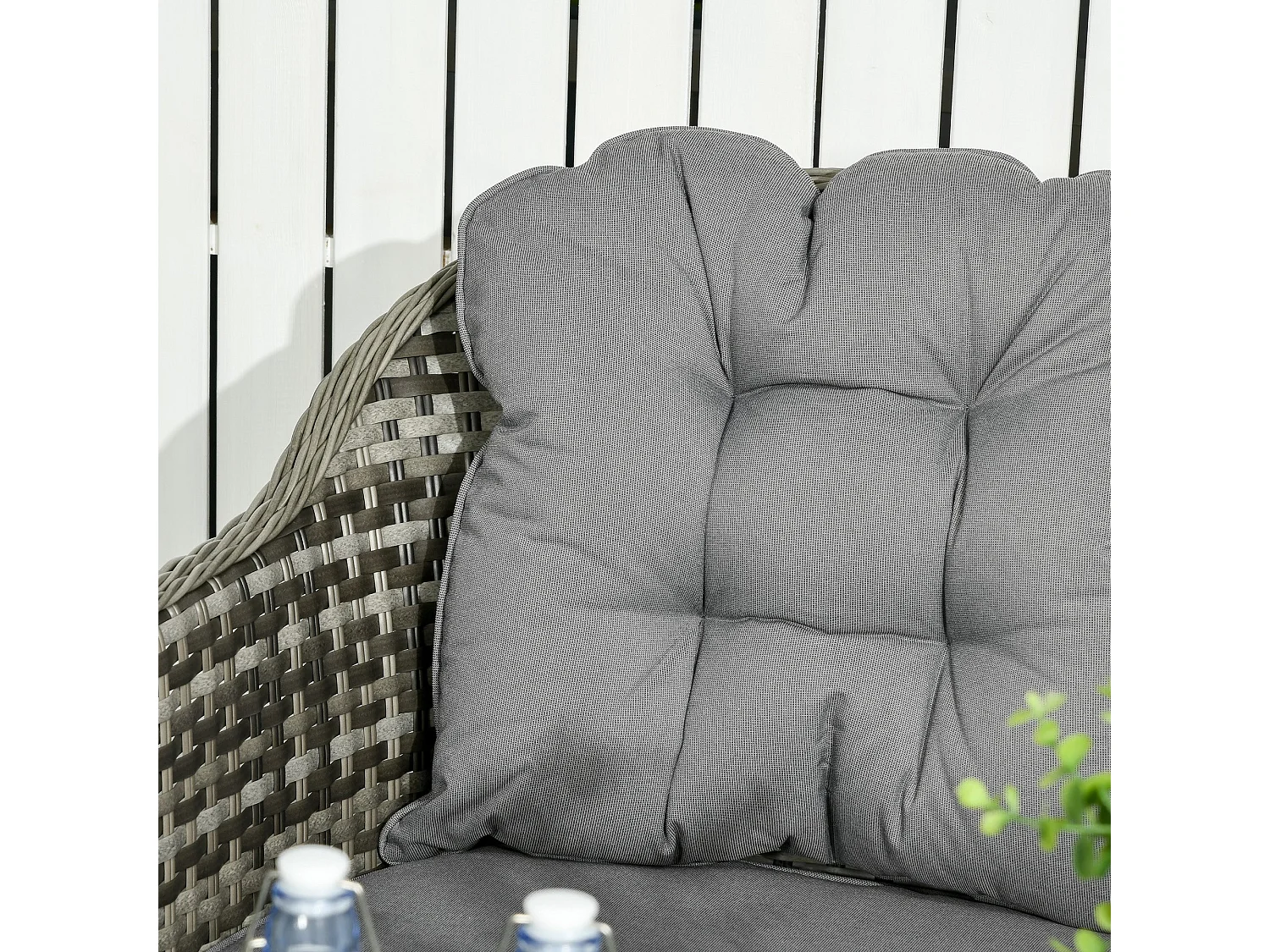 Nakevi Grey 4 Seater Rattan Style Garden Seating Set with Glass Top Coffee Table