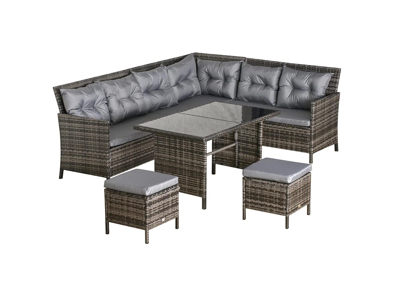 Dili Rattan Grey 8 Seater Outdoor Sofa Set Cushions and Table