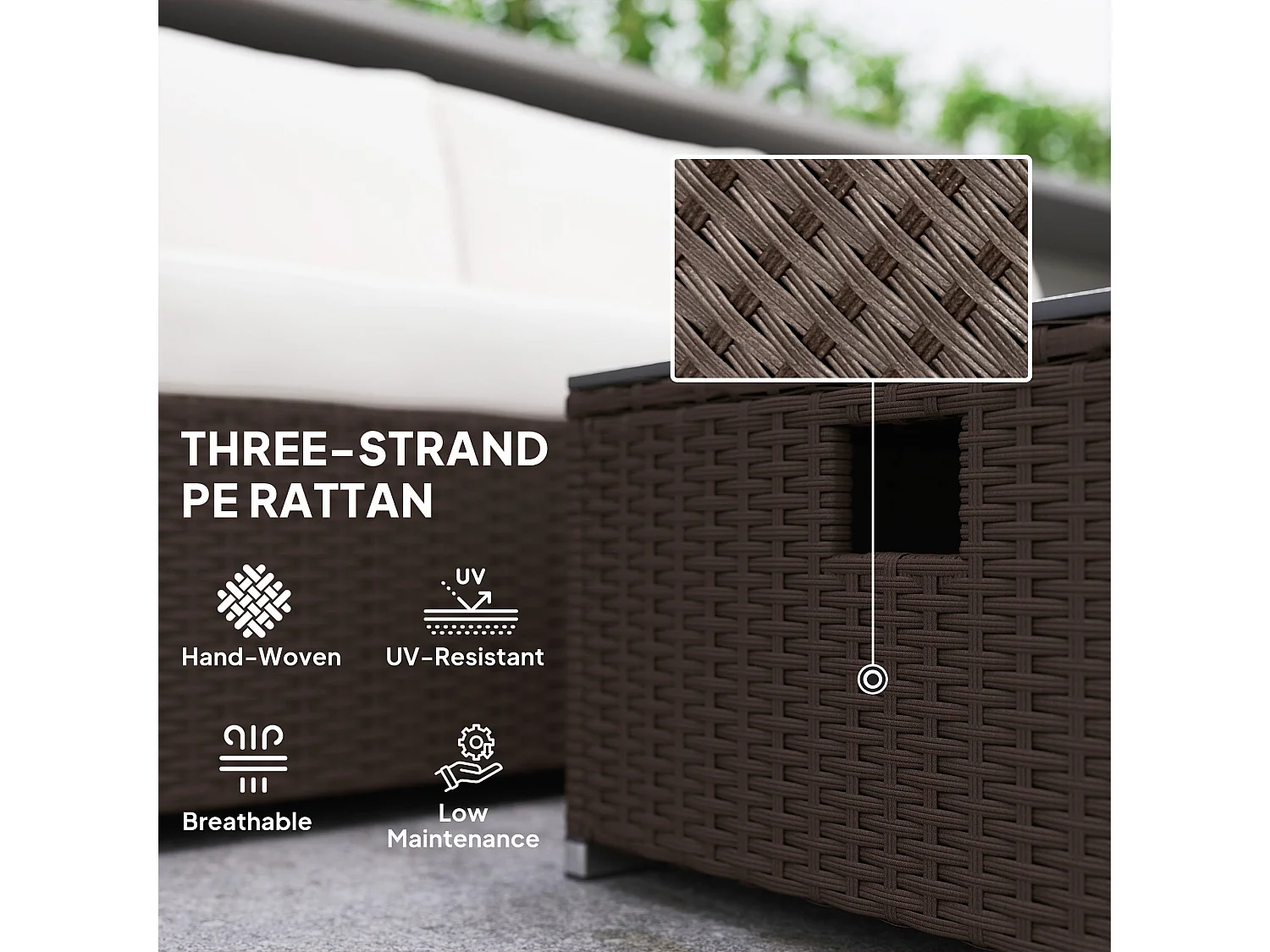 Dirone 4 Seater Modular Rattan Garden Set Brown and Cream with Gas Fire Pit Table and Footstool