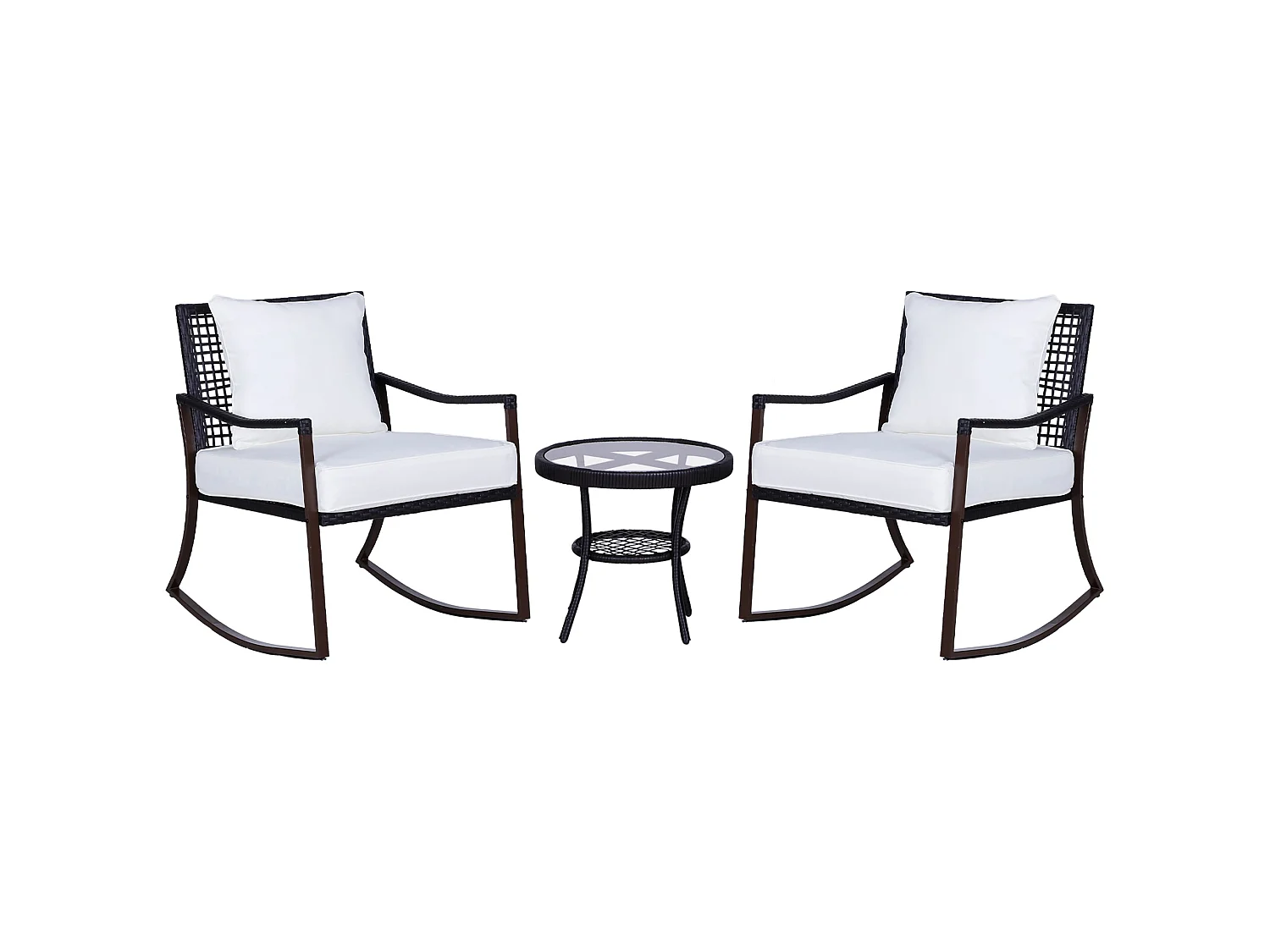 Madile 3 Piece Rattan Bistro Set Rocking Chairs with Round Glass Table