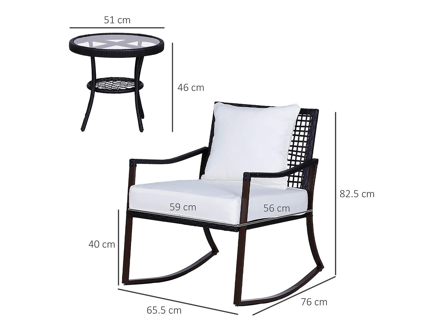 Madile 3 Piece Rattan Bistro Set Rocking Chairs with Round Glass Table