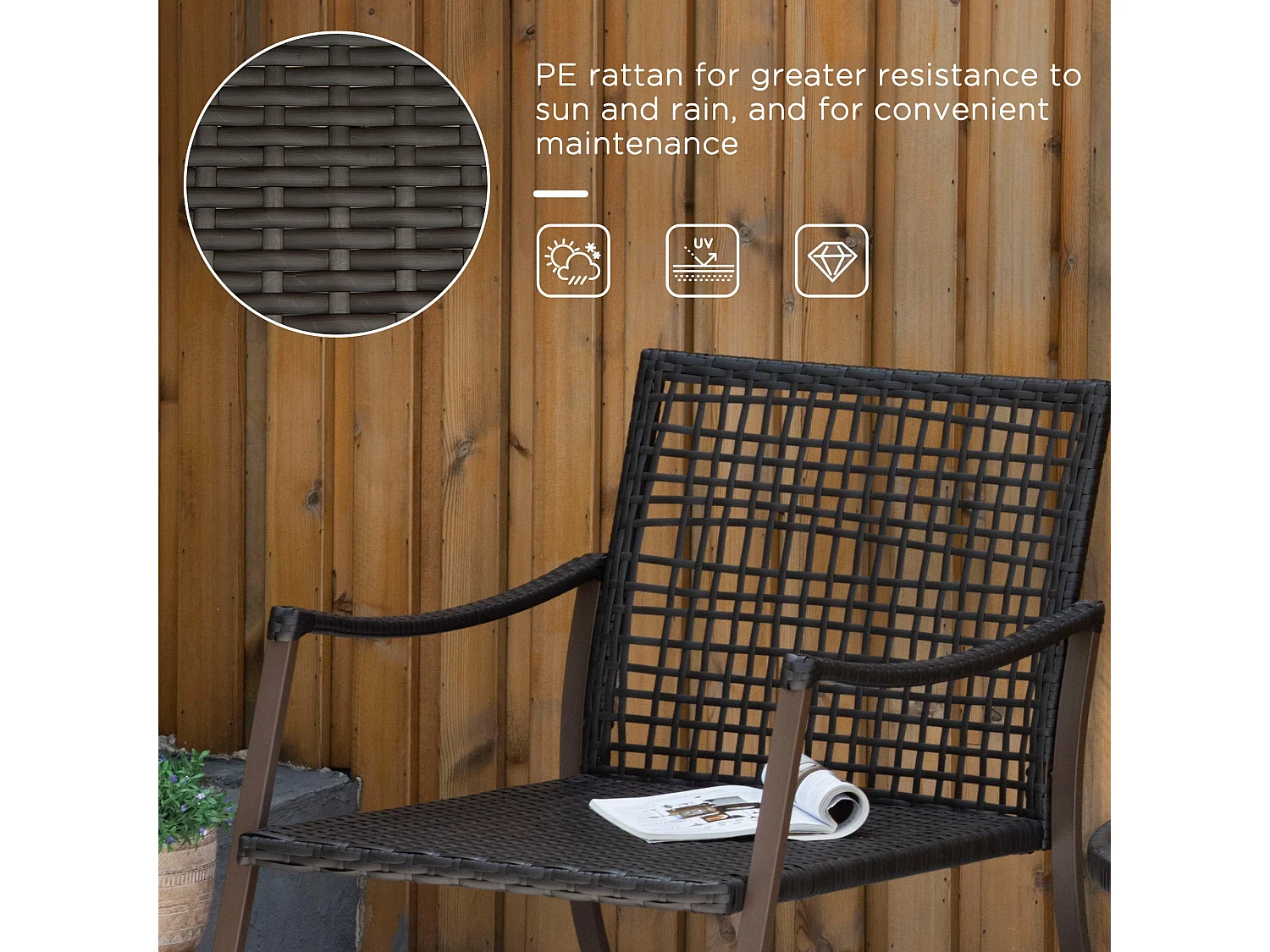 Madile 3 Piece Rattan Bistro Set Rocking Chairs with Round Glass Table