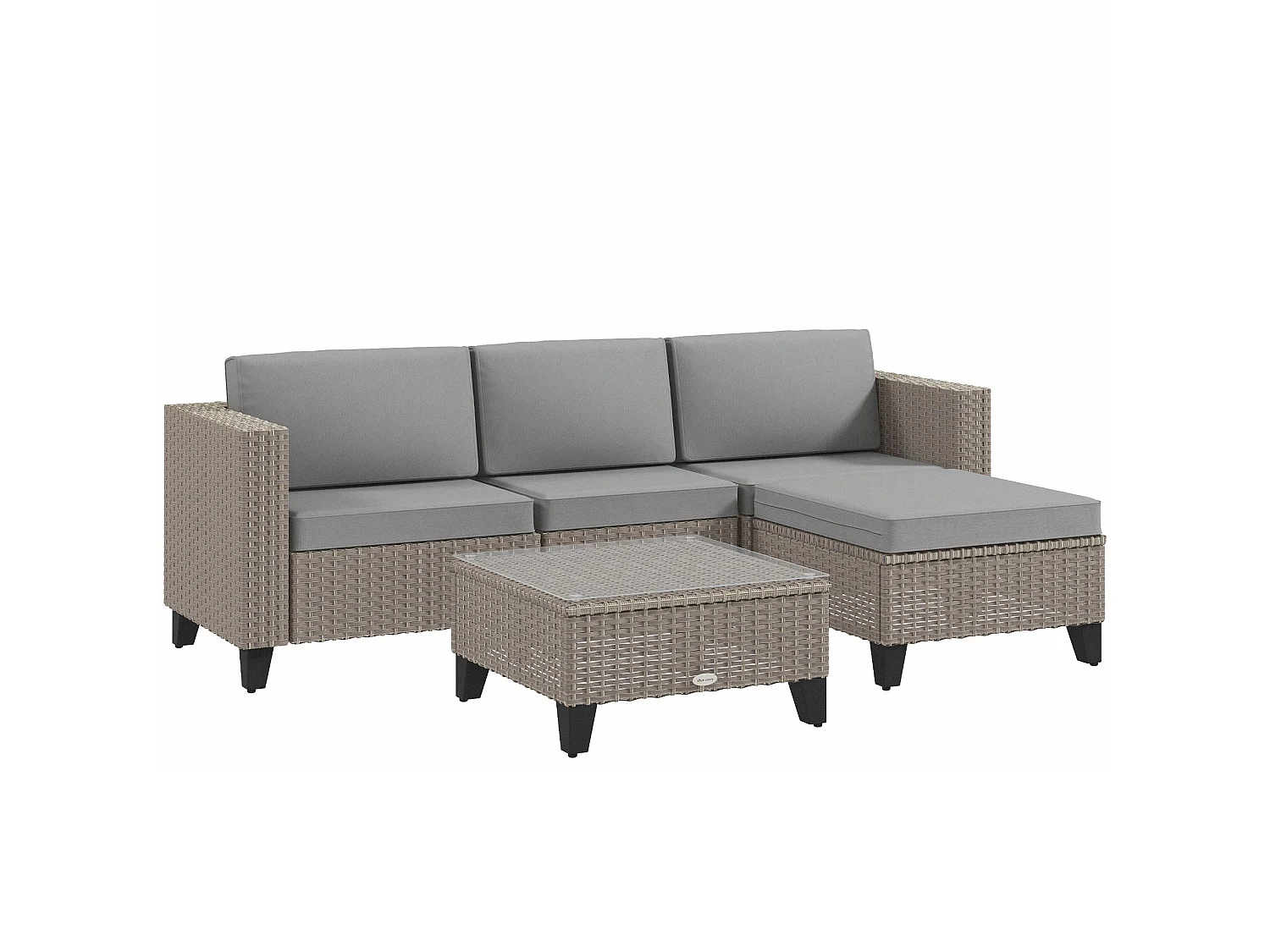 Mofilo 5 Piece Brown PE Rattan Corner Garden Sofa Set with Glass Coffee Table