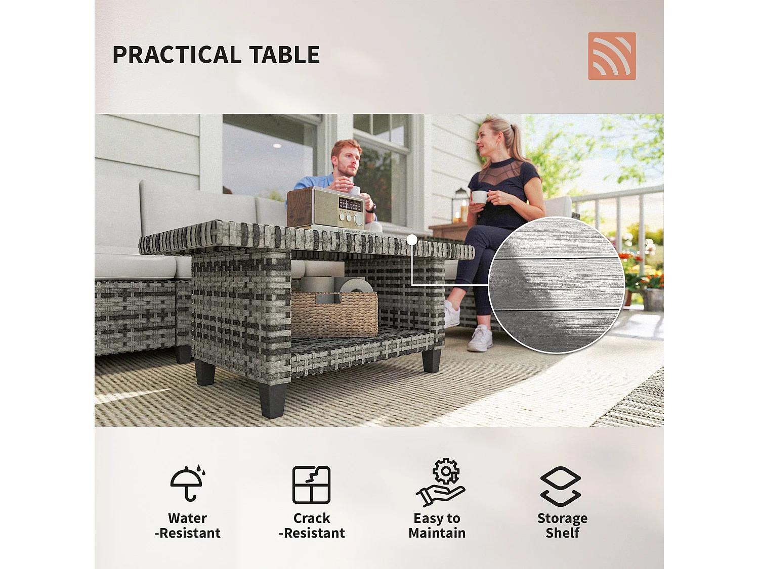 Coneno 5 Seater Modular Rattan Outdoor Sofa Set Light Grey with White Cushions