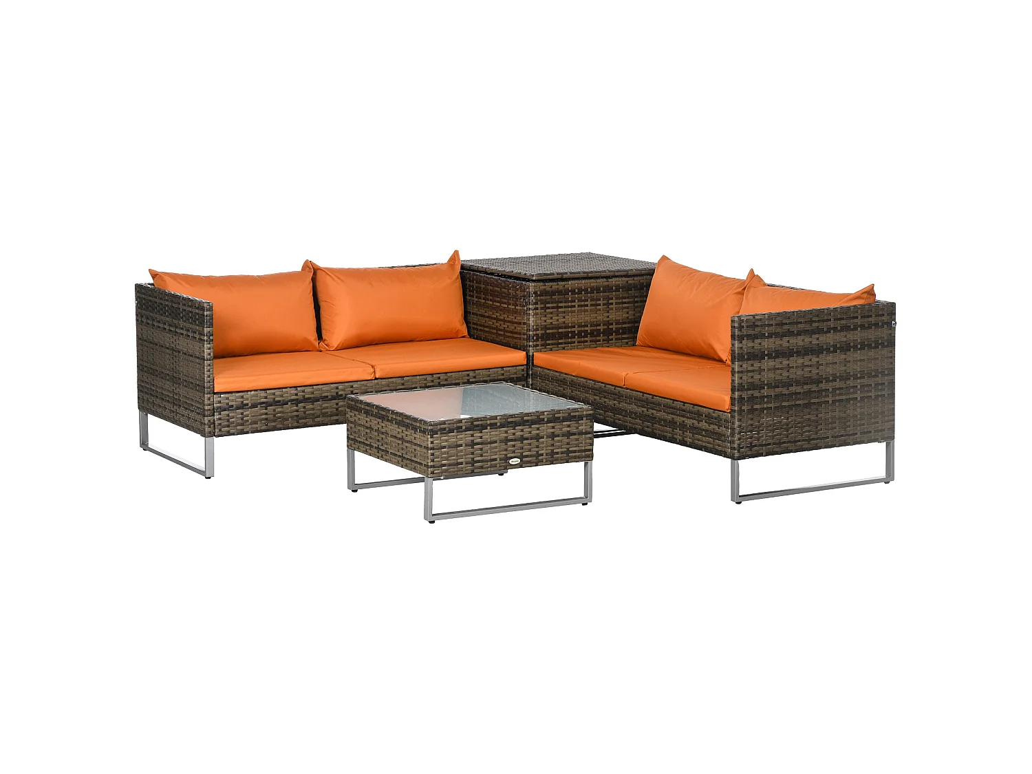 Vemato 4 Seater Rattan Garden Sofa Set with Storage Table Mixed Brown and Orange