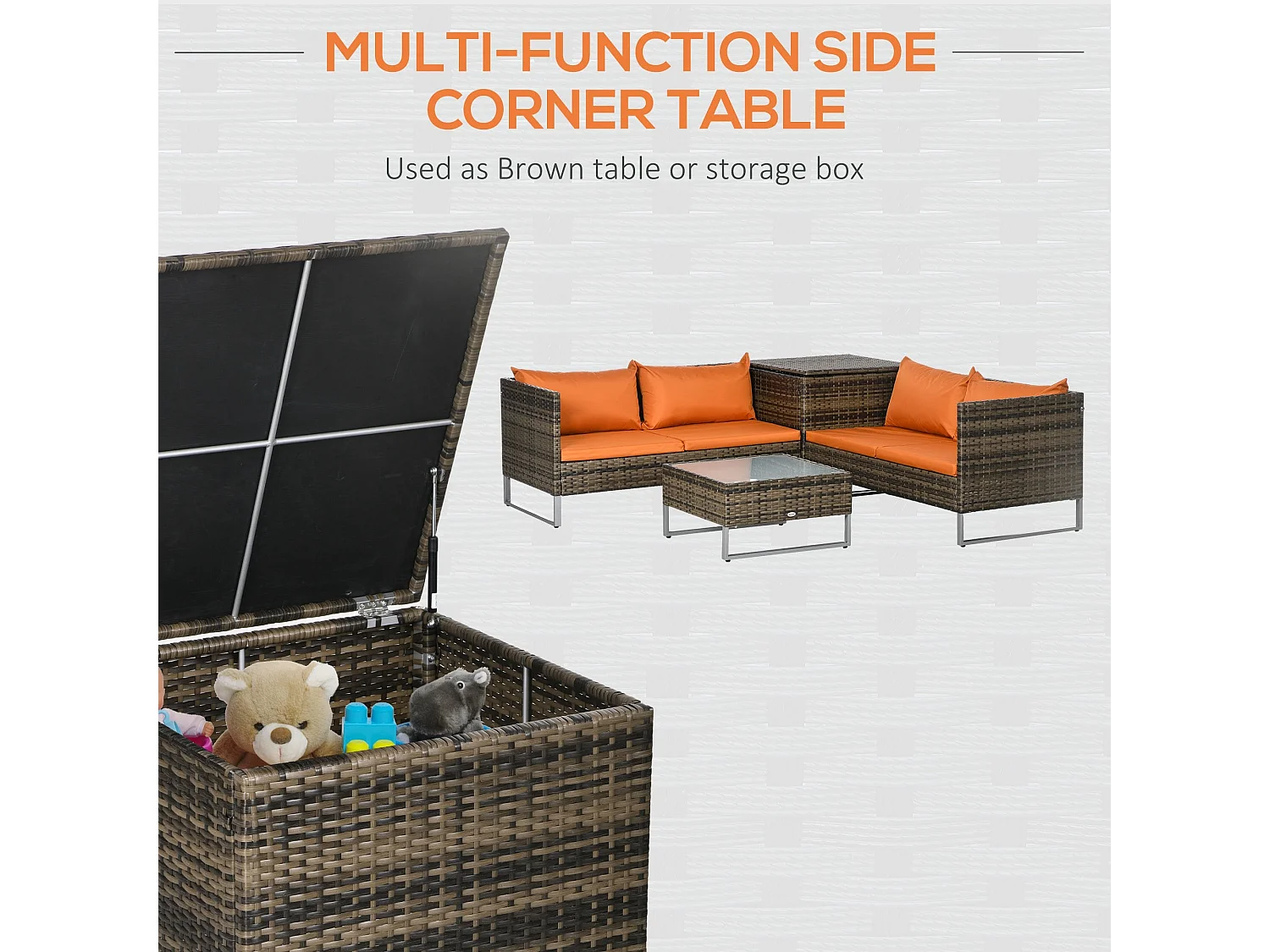 Vemato 4 Seater Rattan Garden Sofa Set with Storage Table Mixed Brown and Orange