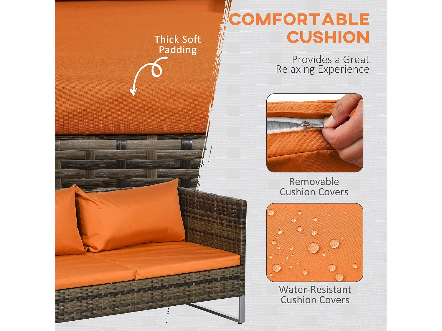 Vemato 4 Seater Rattan Garden Sofa Set with Storage Table Mixed Brown and Orange