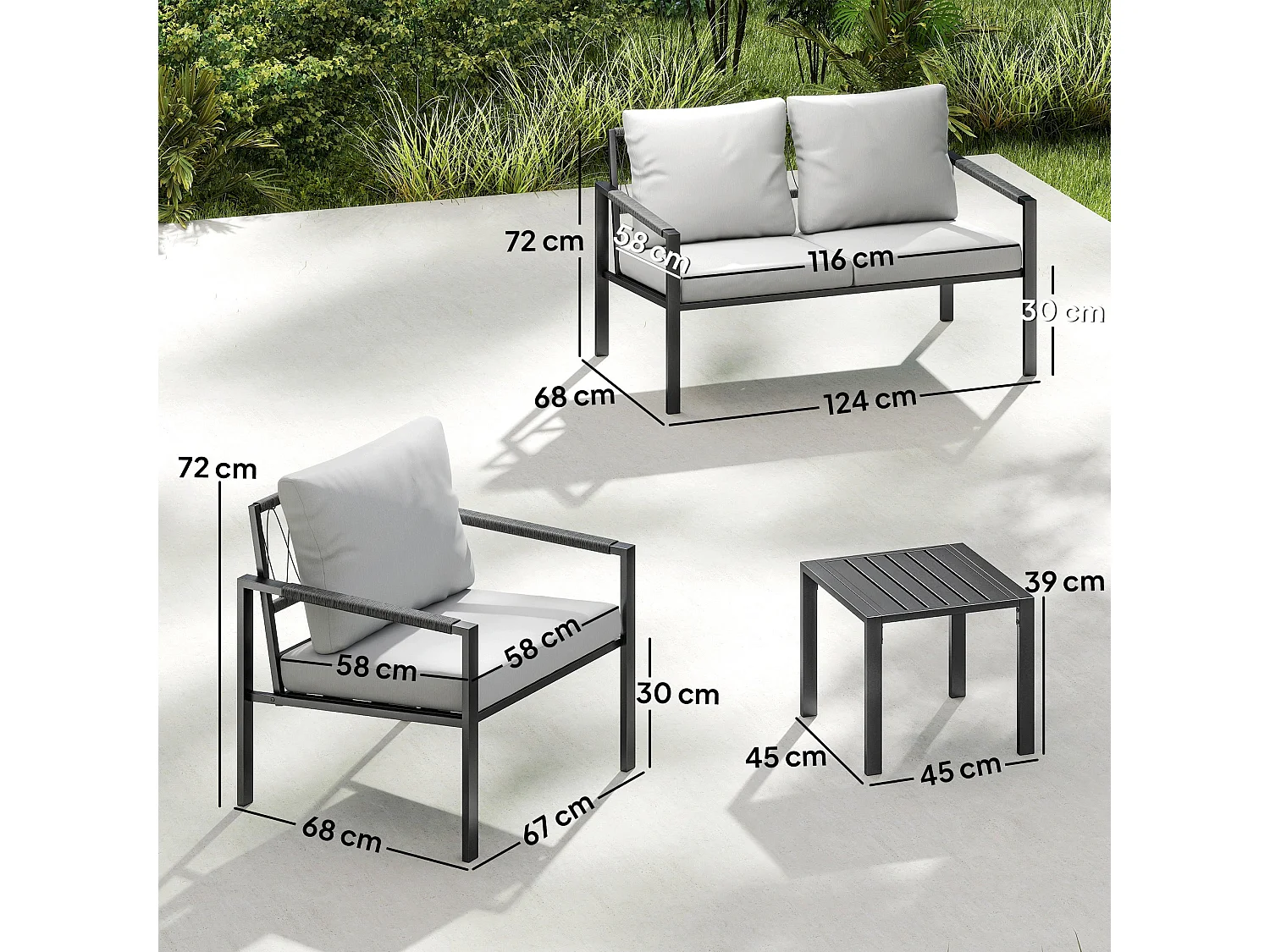 Cosneri 4 Seater Garden Sofa Set Light Grey with 2 Coffee Tables