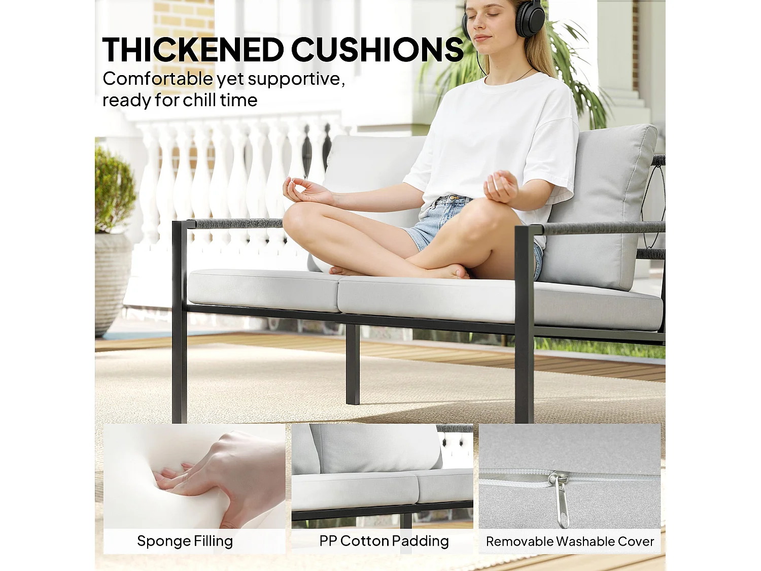 Cosneri 4 Seater Garden Sofa Set Light Grey with 2 Coffee Tables