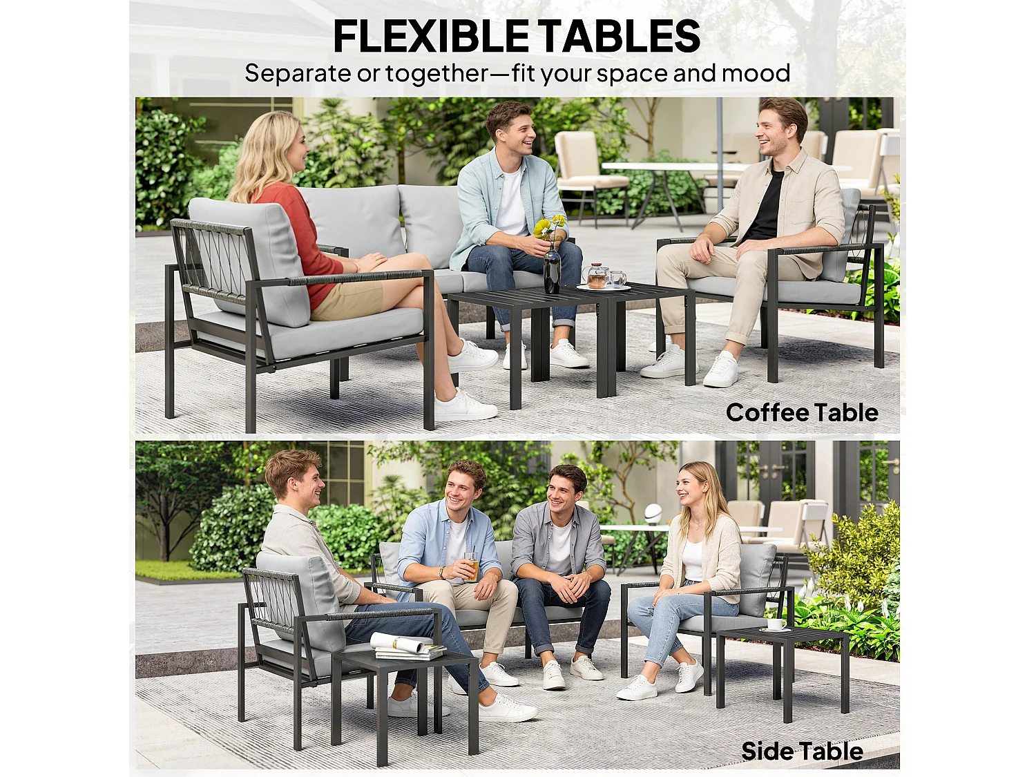 Cosneri 4 Seater Garden Sofa Set Light Grey with 2 Coffee Tables