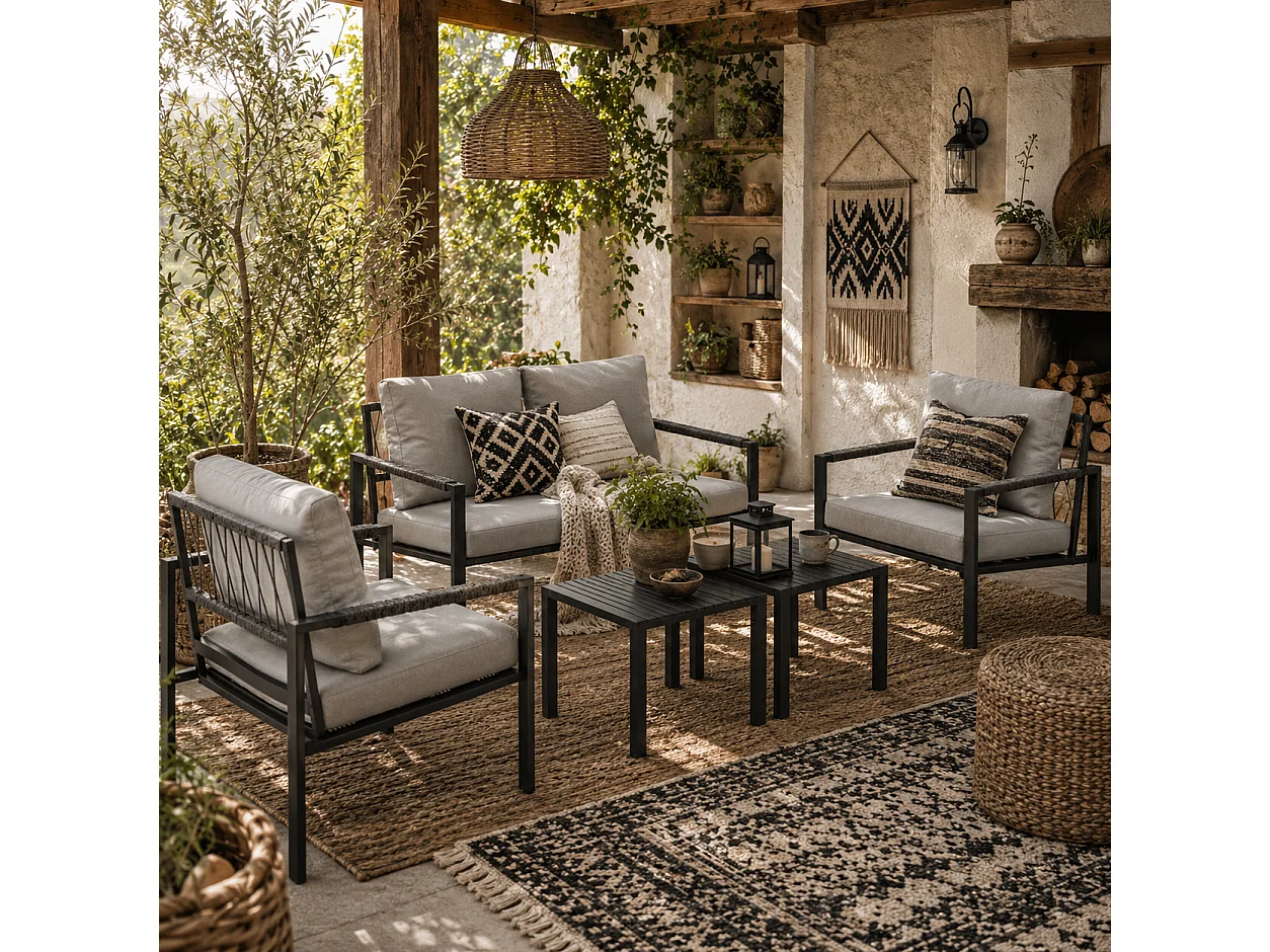 Cosneri 4 Seater Garden Sofa Set Light Grey with 2 Coffee Tables