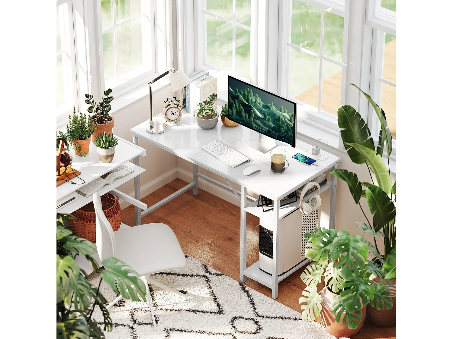 Vima 120cm White Home Office Desk with Integrated Power Sockets