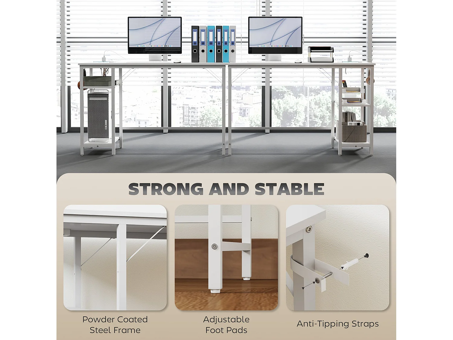 Vima 120cm White Home Office Desk with Integrated Power Sockets