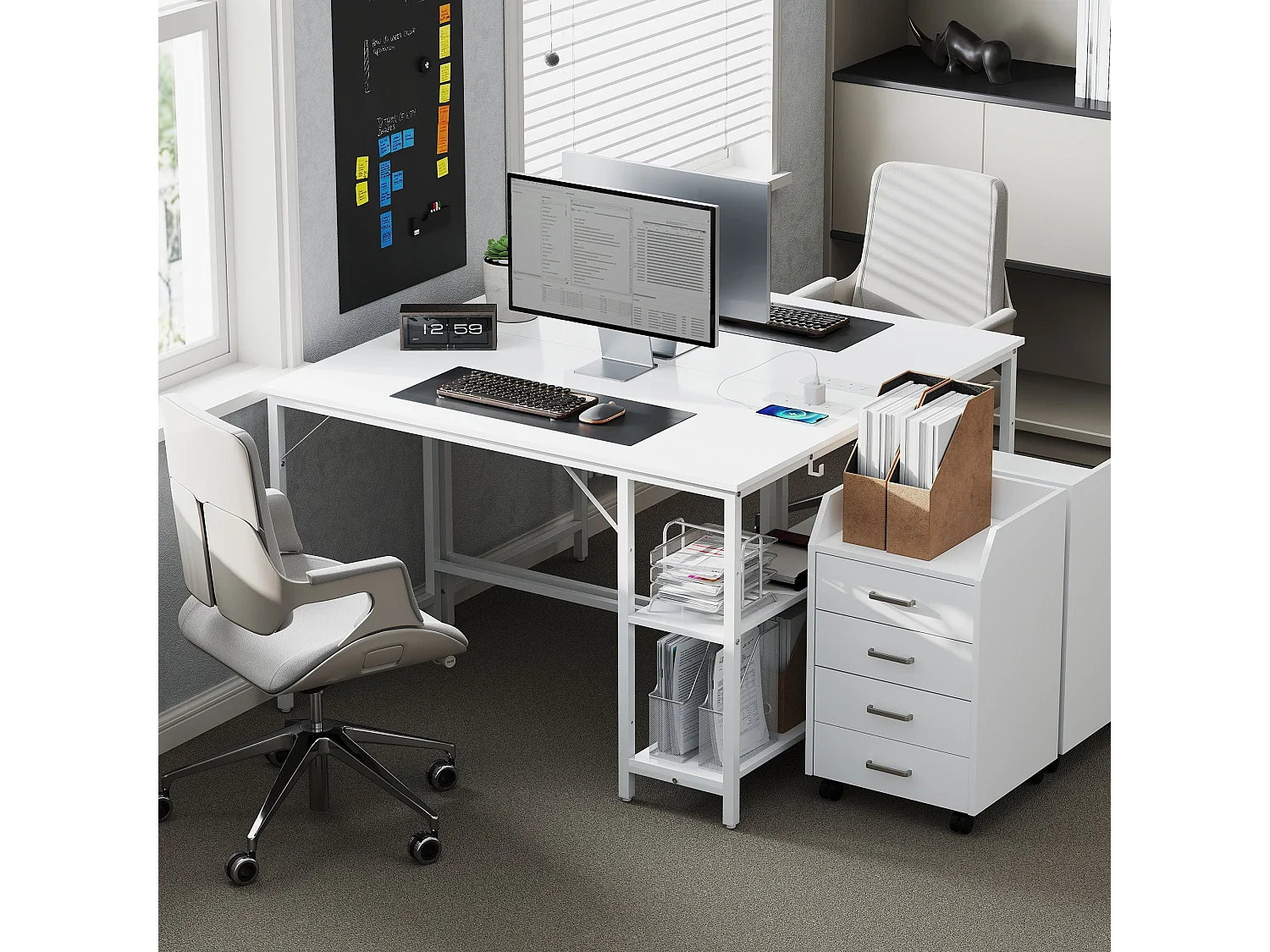 Vima 120cm White Home Office Desk with Integrated Power Sockets