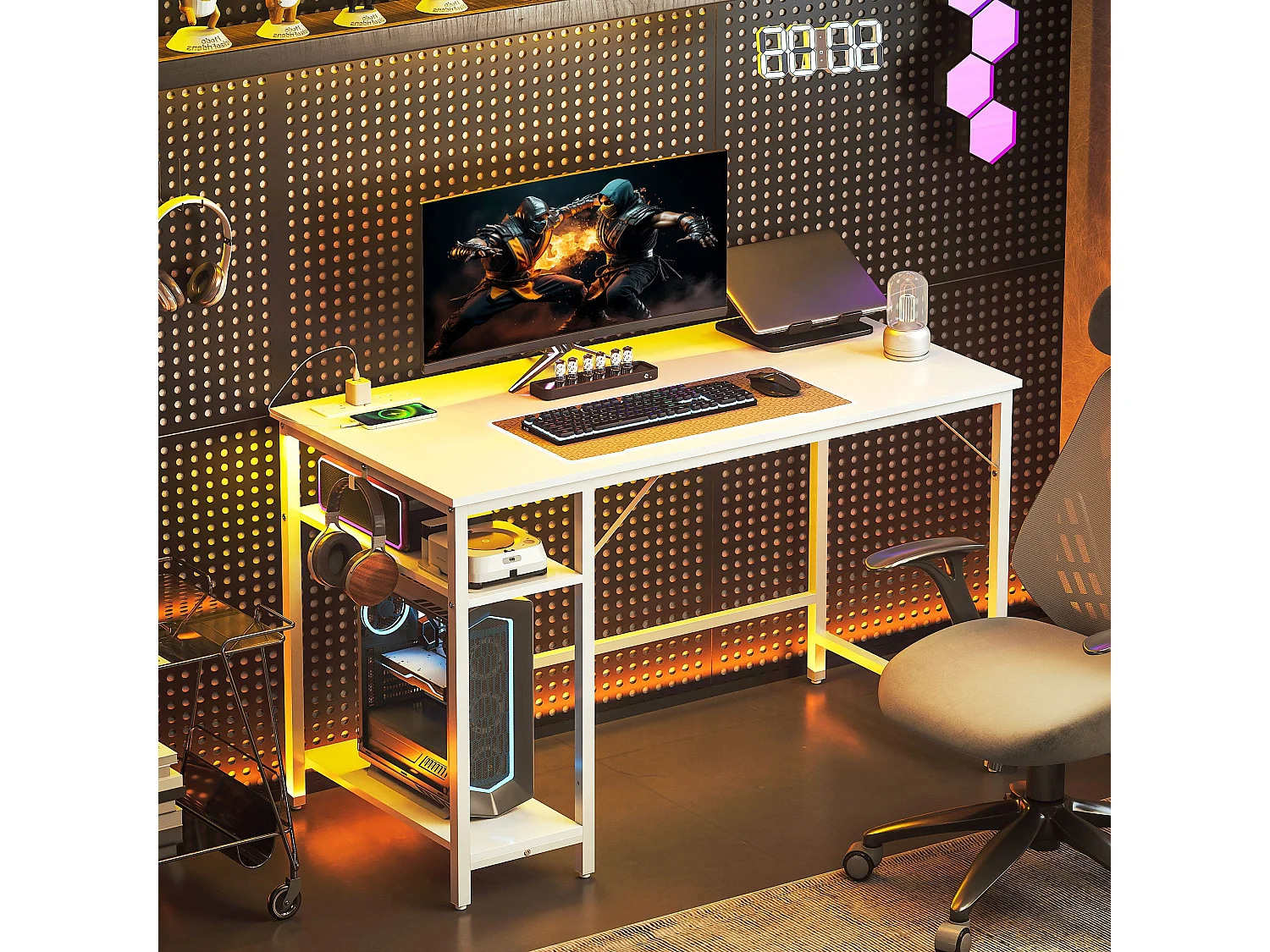 Vima 120cm White Home Office Desk with Integrated Power Sockets