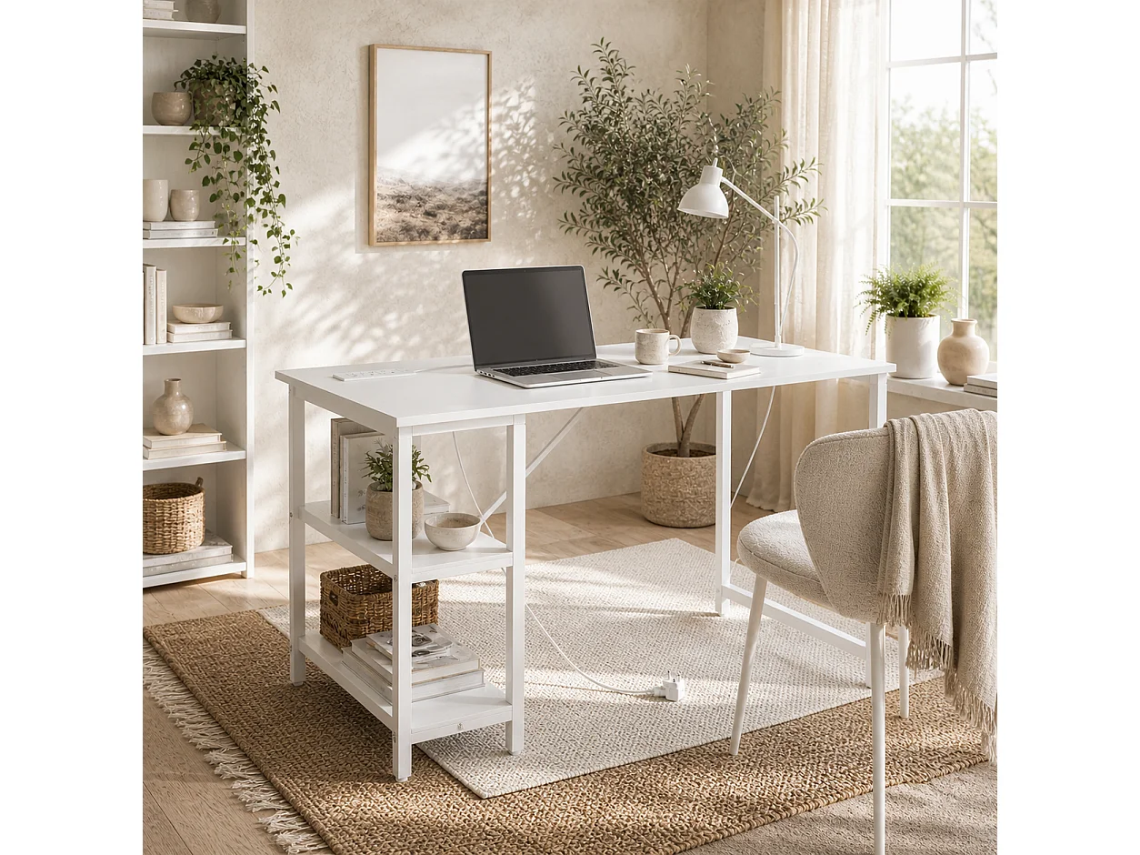 Vima 120cm White Home Office Desk with Integrated Power Sockets