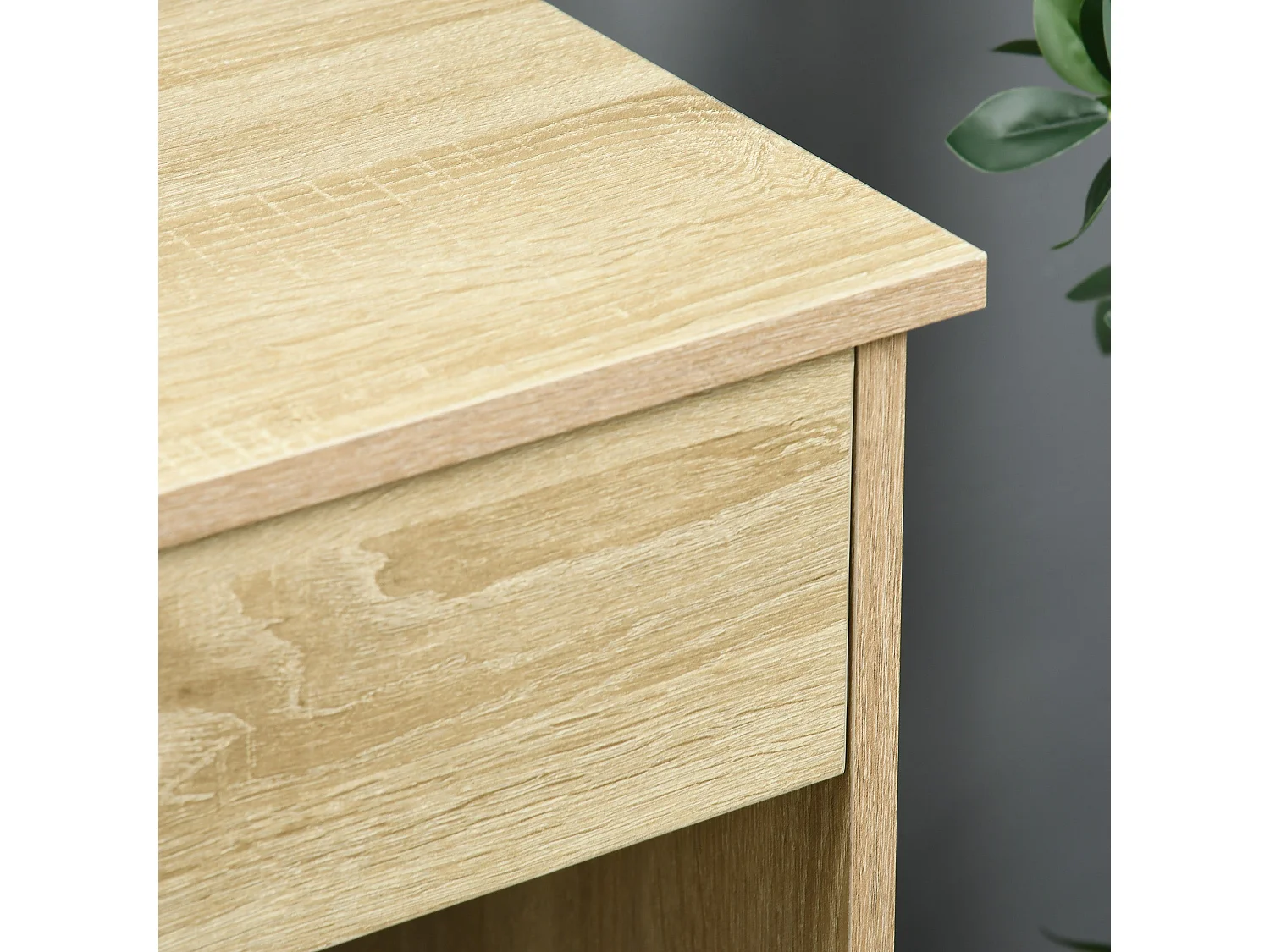 Yodino 110cm Oak Finish Home Office Desk with 5 Drawers and Side Shelf
