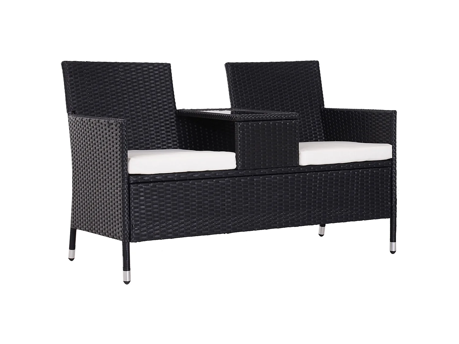 Nole 2 Seater Rattan Chair Set with Central Tea Table Black
