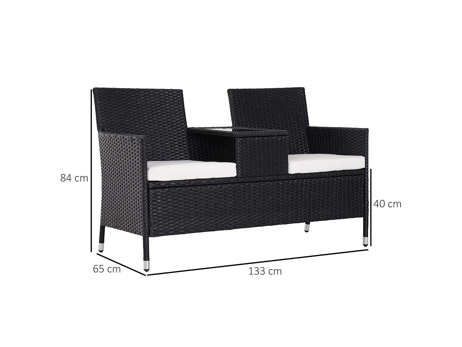 Nole 2 Seater Rattan Chair Set with Central Tea Table Black