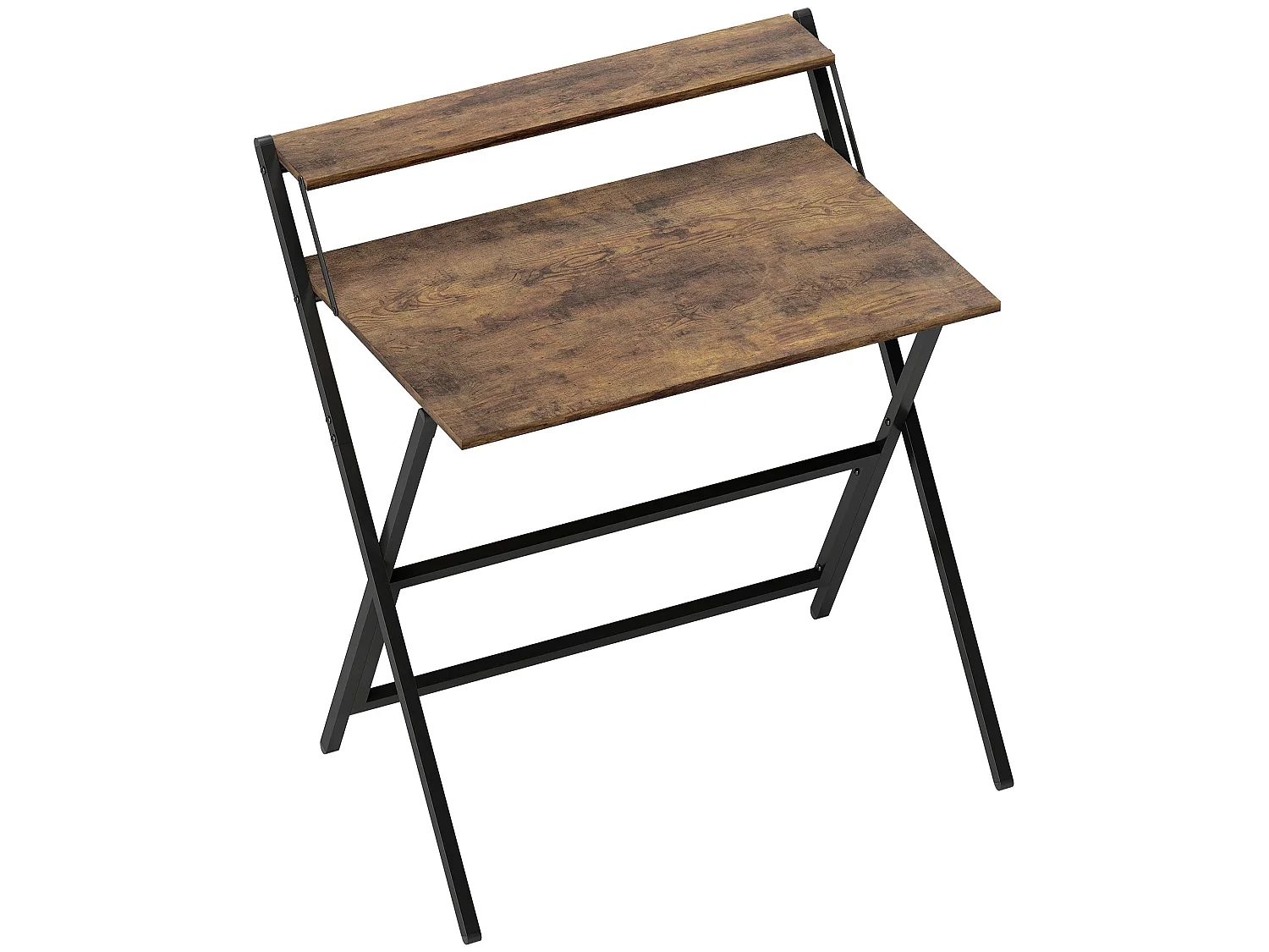 Veeldi 81.5cm Rustic Brown Folding Computer Desk with Raised Monitor Shelf