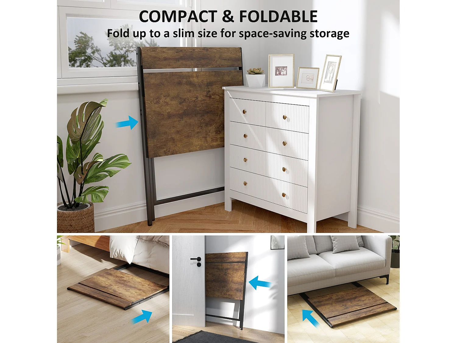 Veeldi 81.5cm Rustic Brown Folding Computer Desk with Raised Monitor Shelf