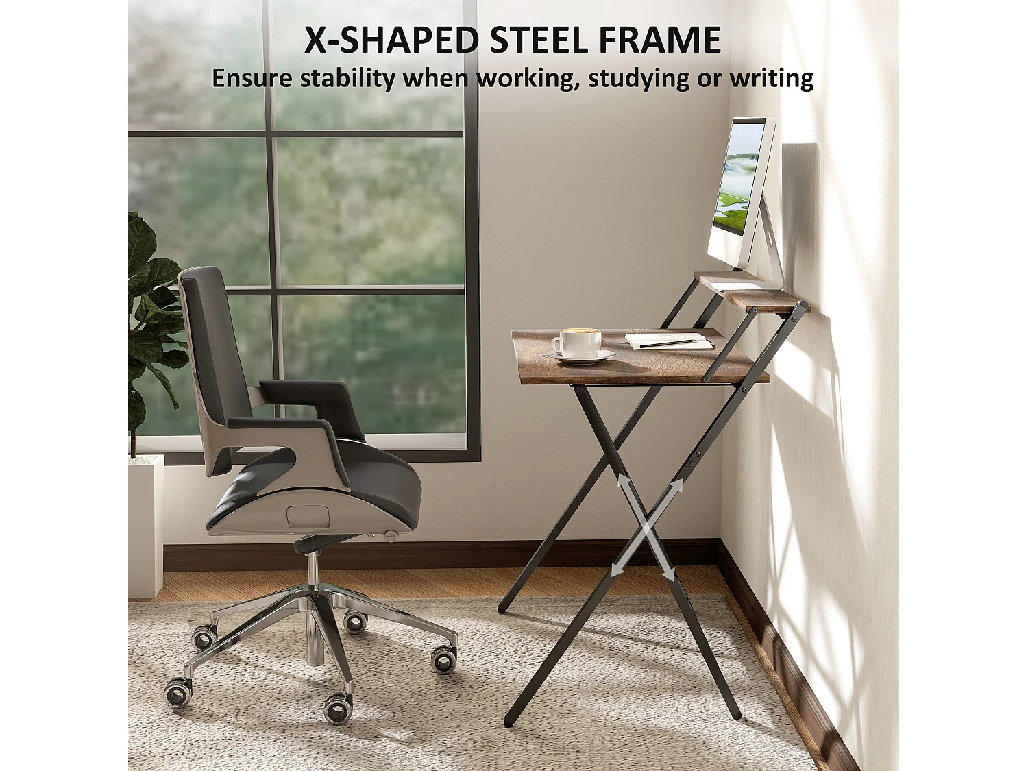 Veeldi 81.5cm Rustic Brown Folding Computer Desk with Raised Monitor Shelf