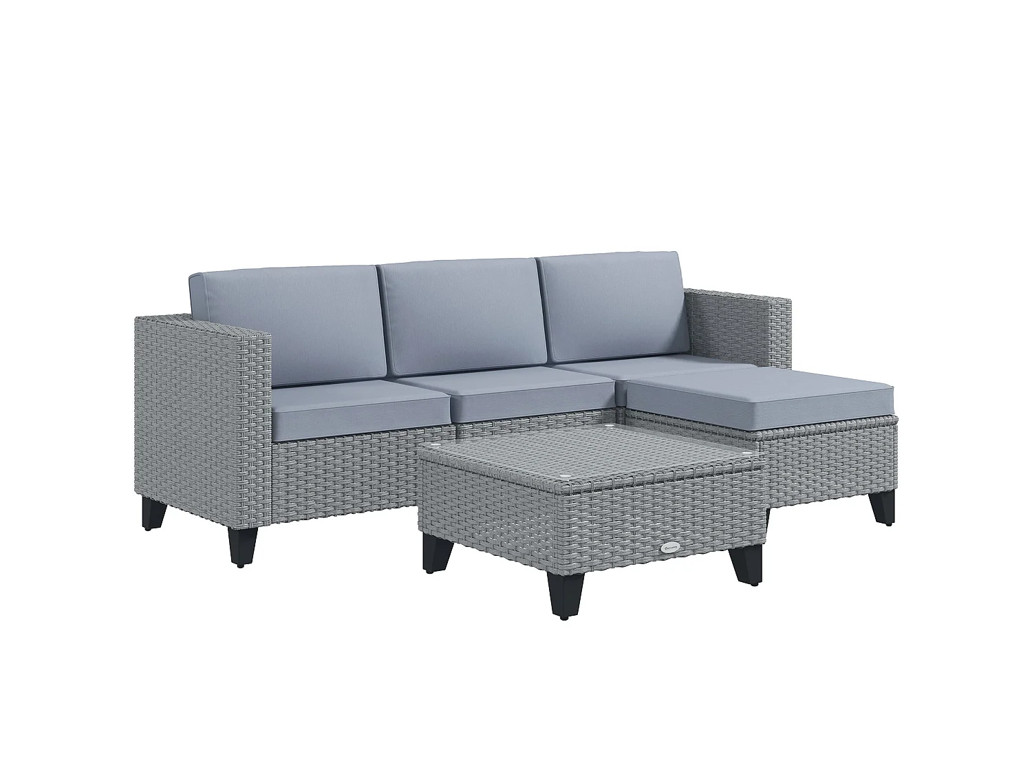 Vasuro Grey 5 Piece Modular Rattan Corner Sofa Set with Glass Coffee Table