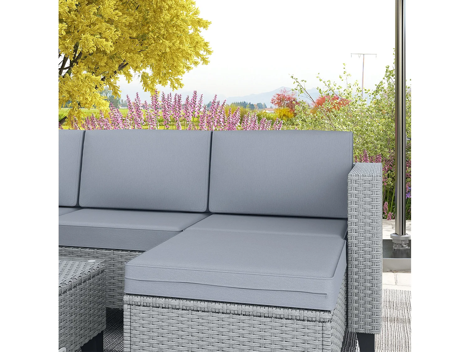 Vasuro Grey 5 Piece Modular Rattan Corner Sofa Set with Glass Coffee Table