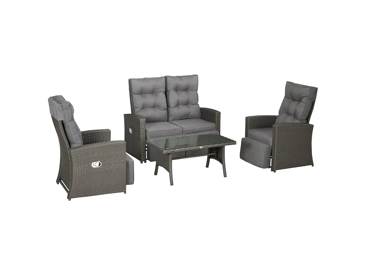 Rayo Grey 4 Seater Rattan Outdoor Sofa Set with Glass Top Table