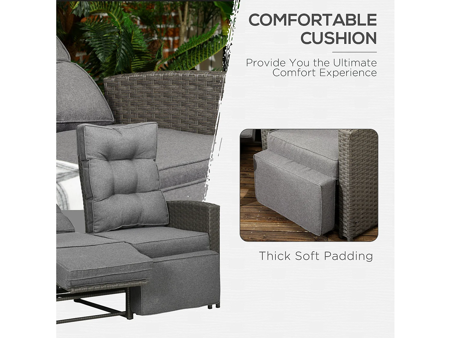 Rayo Grey 4 Seater Rattan Outdoor Sofa Set with Glass Top Table