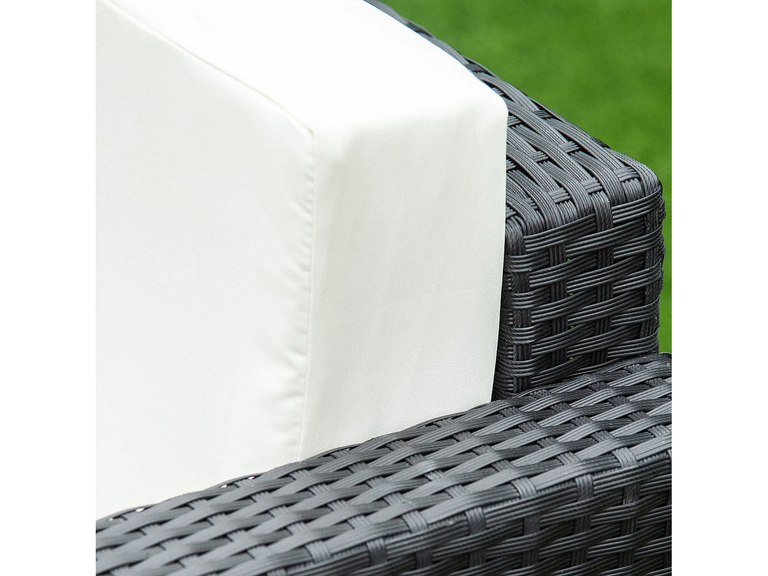 Elrolo 4 Seater Black Rattan Outdoor Sofa Set with White Cushions and Glass Top Coffee Table