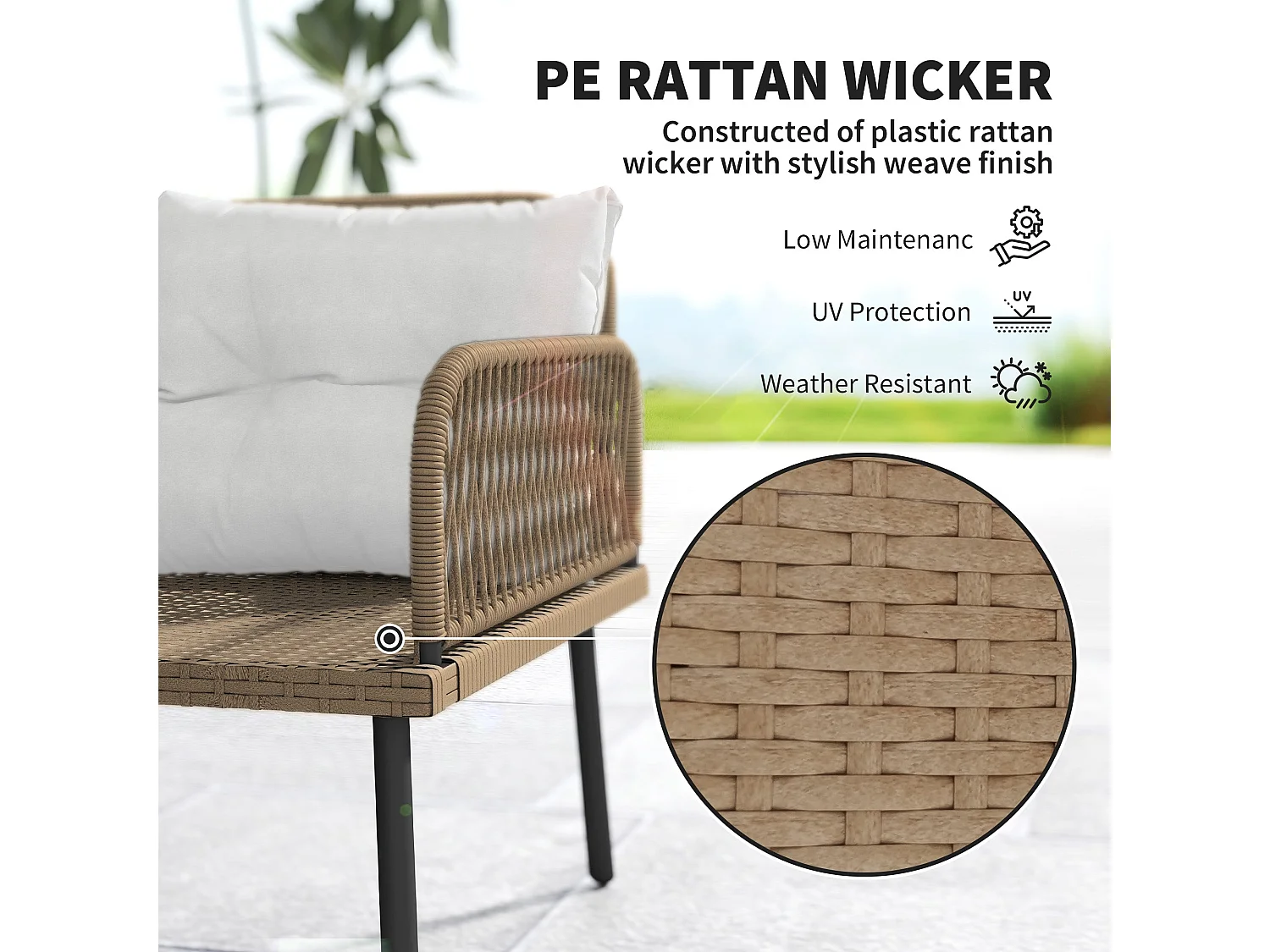 Sacoel Modular 6 Piece Natural PE Rattan Outdoor Corner Sofa Set with Glass Table