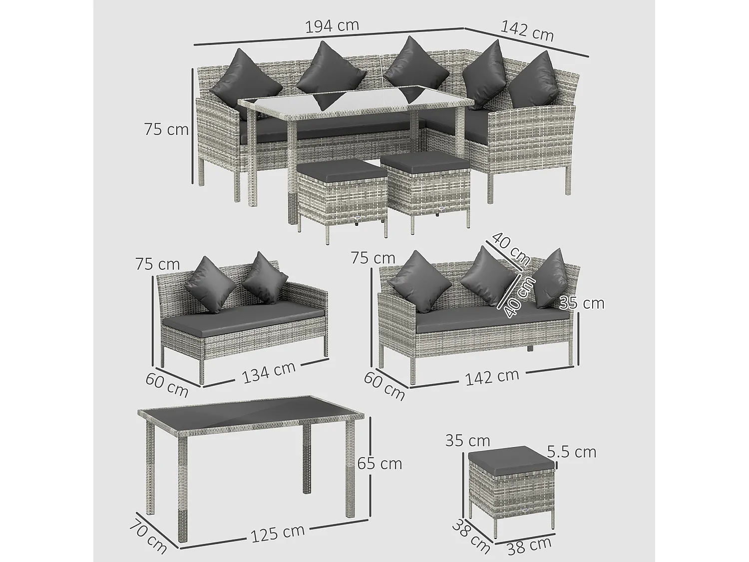 Coha 6 Seater Rattan Outdoor Dining and Sofa Set with Table Footstools and Cushions