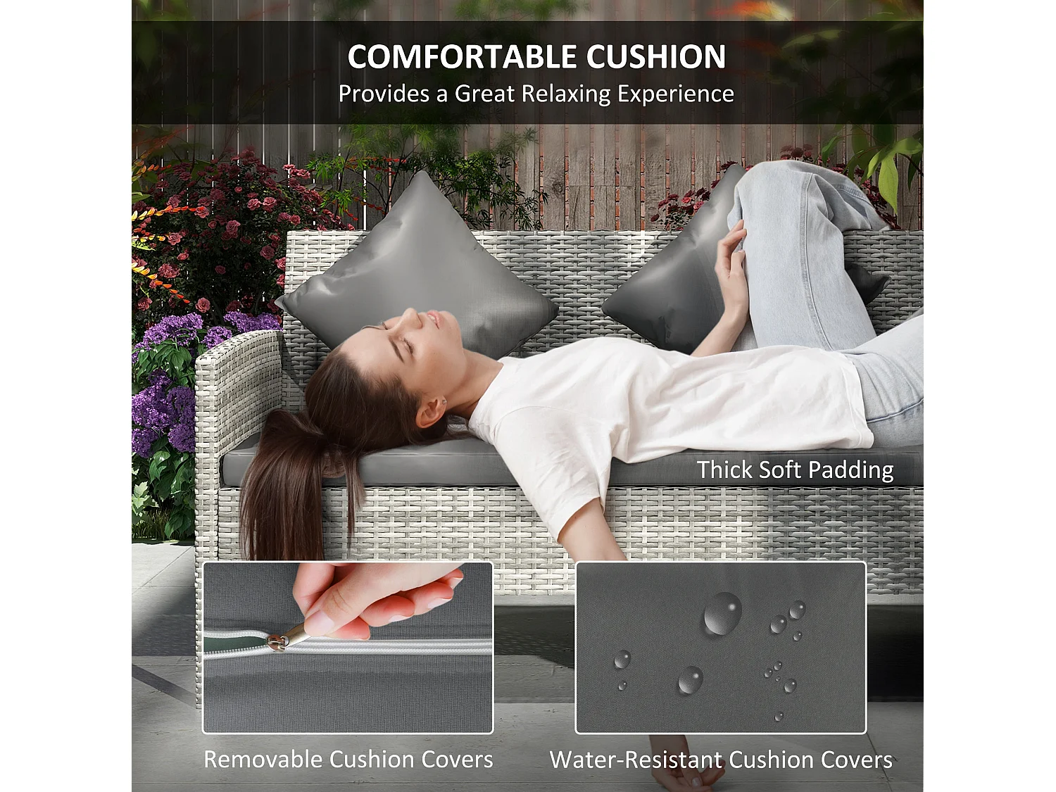 Coha 6 Seater Rattan Outdoor Dining and Sofa Set with Table Footstools and Cushions