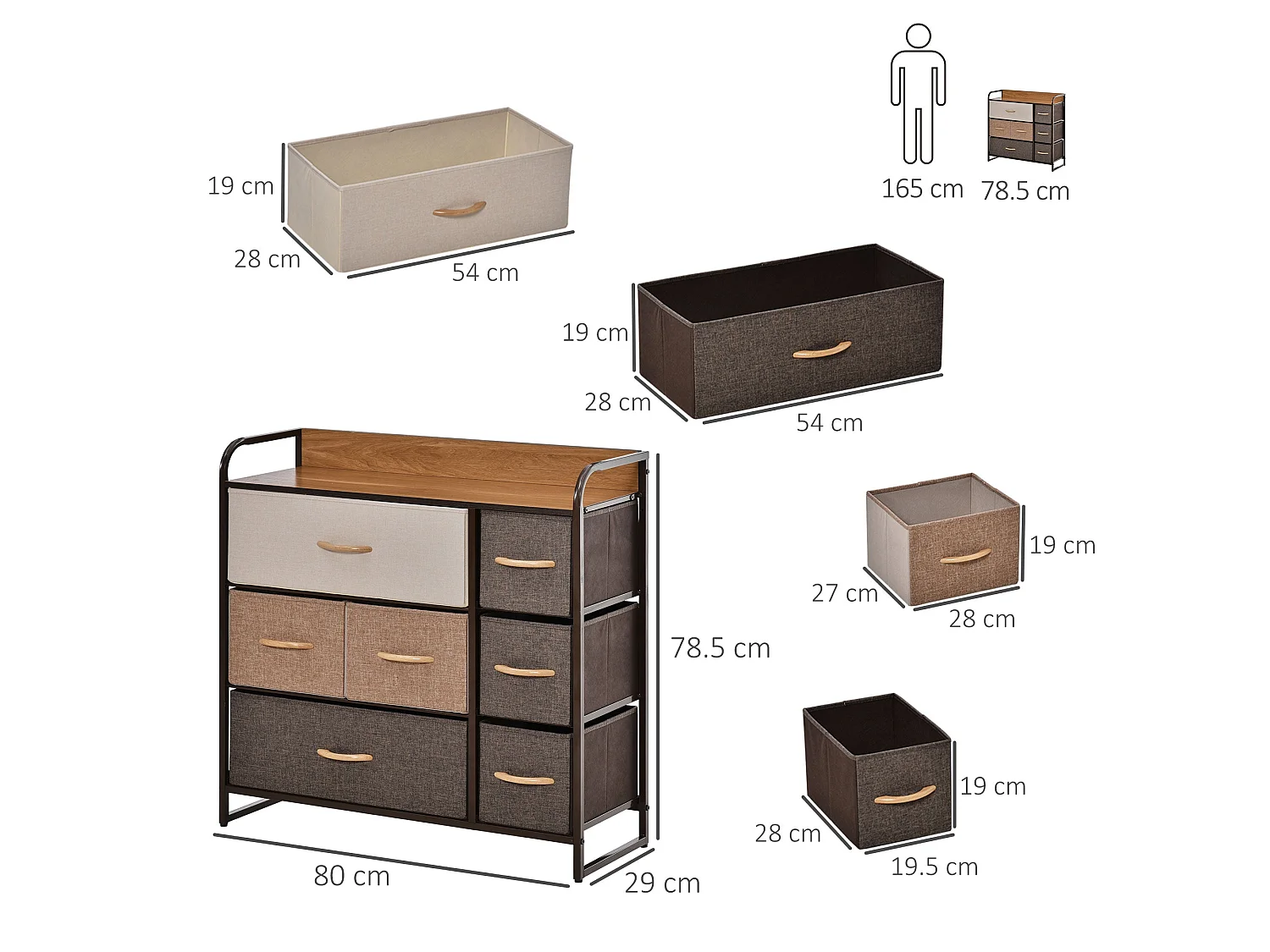 Latave Multicolour 7 Drawer Foldable Fabric and Metal Storage Chest