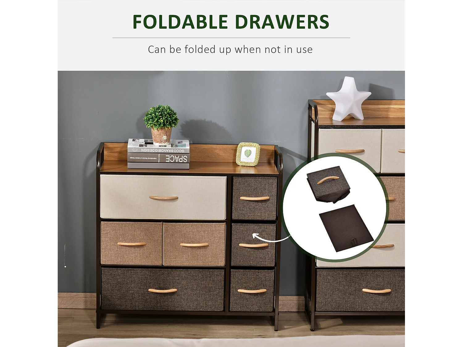 Latave Multicolour 7 Drawer Foldable Fabric and Metal Storage Chest