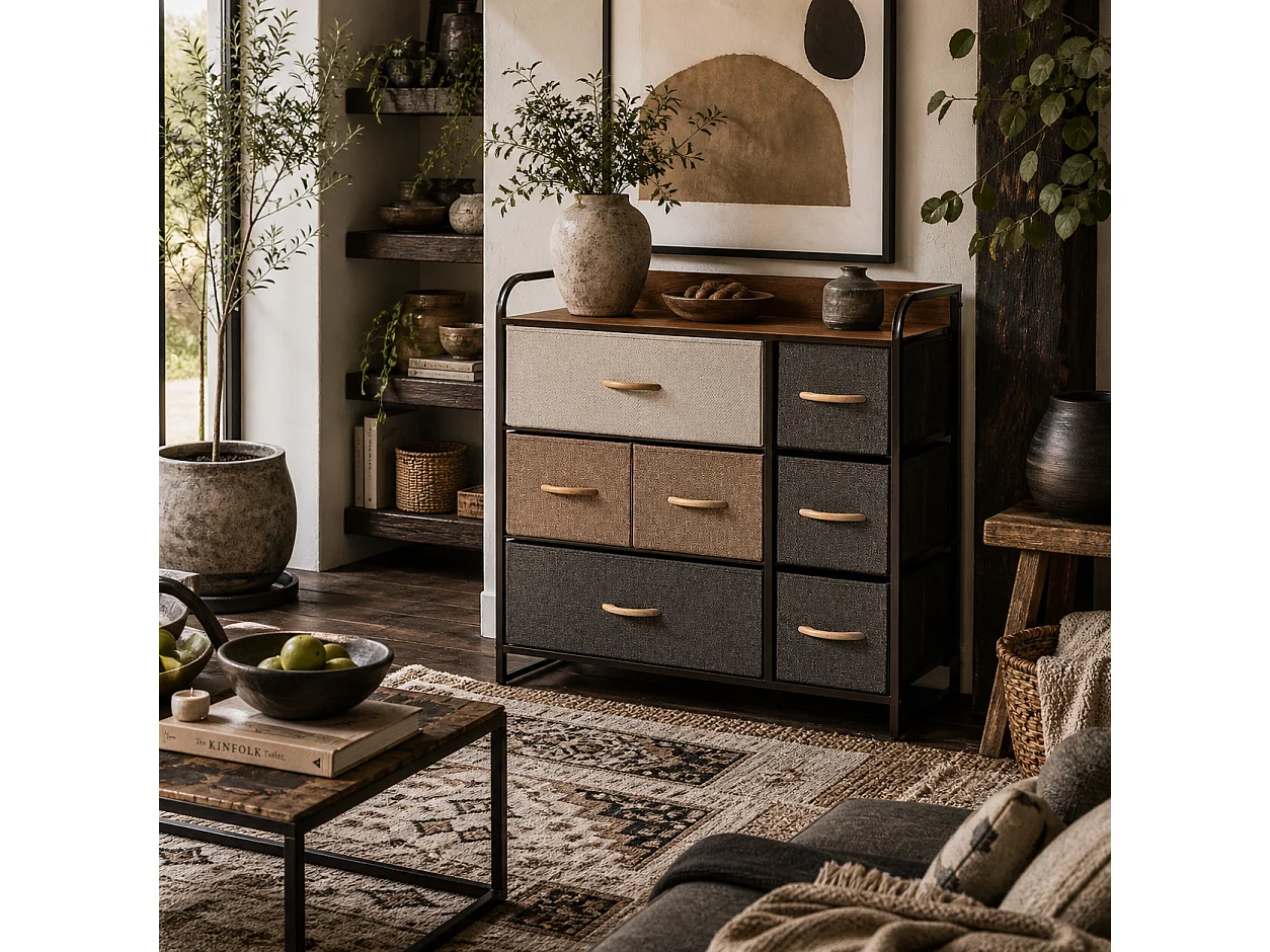 Latave Multicolour 7 Drawer Foldable Fabric and Metal Storage Chest