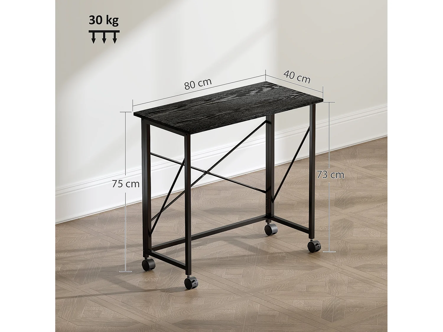 Ziyozi 80cm Black Folding Desk on Lockable Wheels