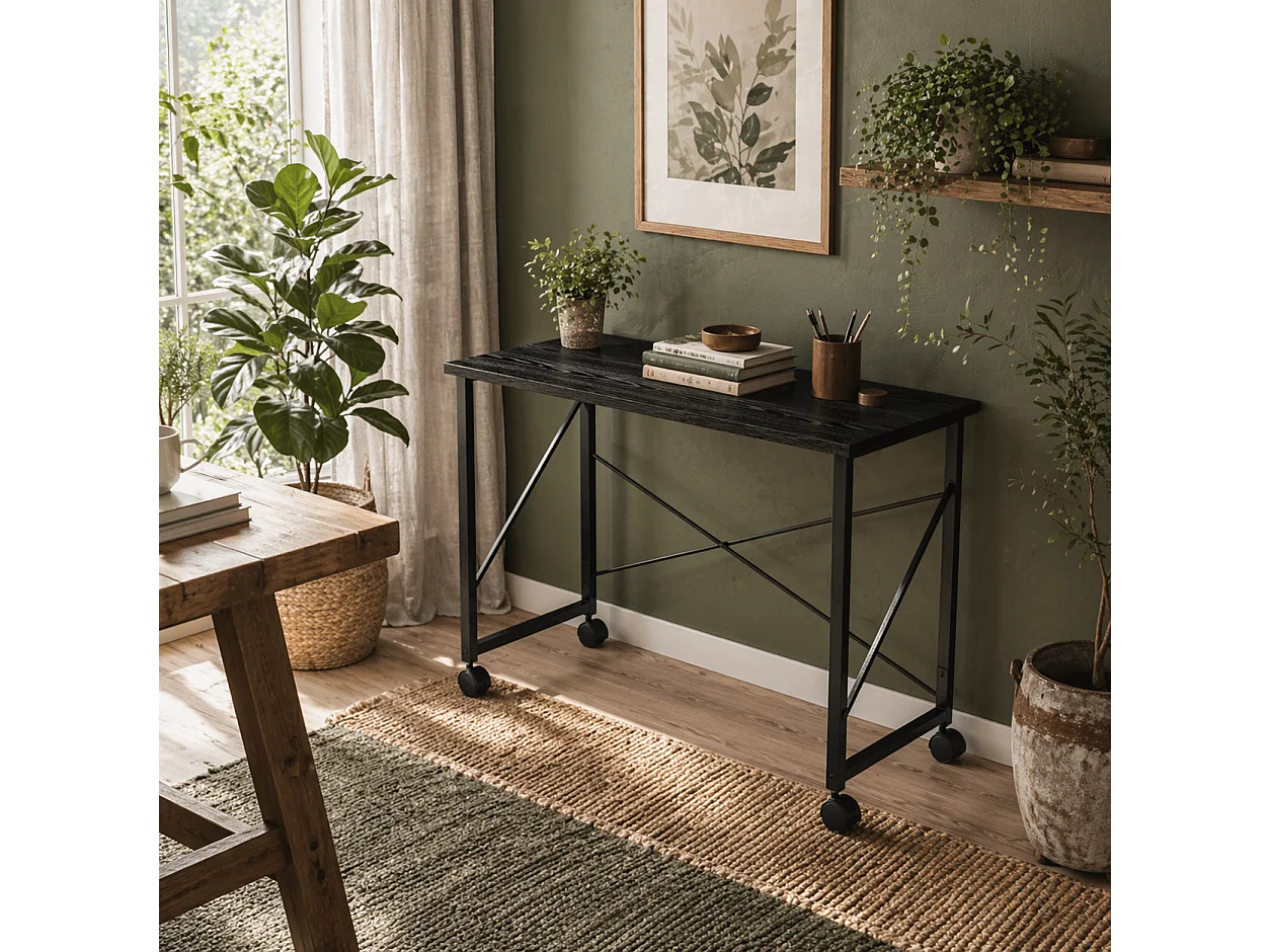 Ziyozi 80cm Black Folding Desk on Lockable Wheels