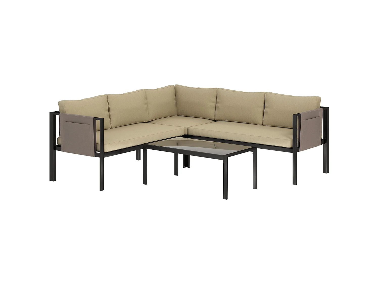 Cichetti 5 Seater Corner Garden Sofa Set with Glass Top Coffee Table and Cushions