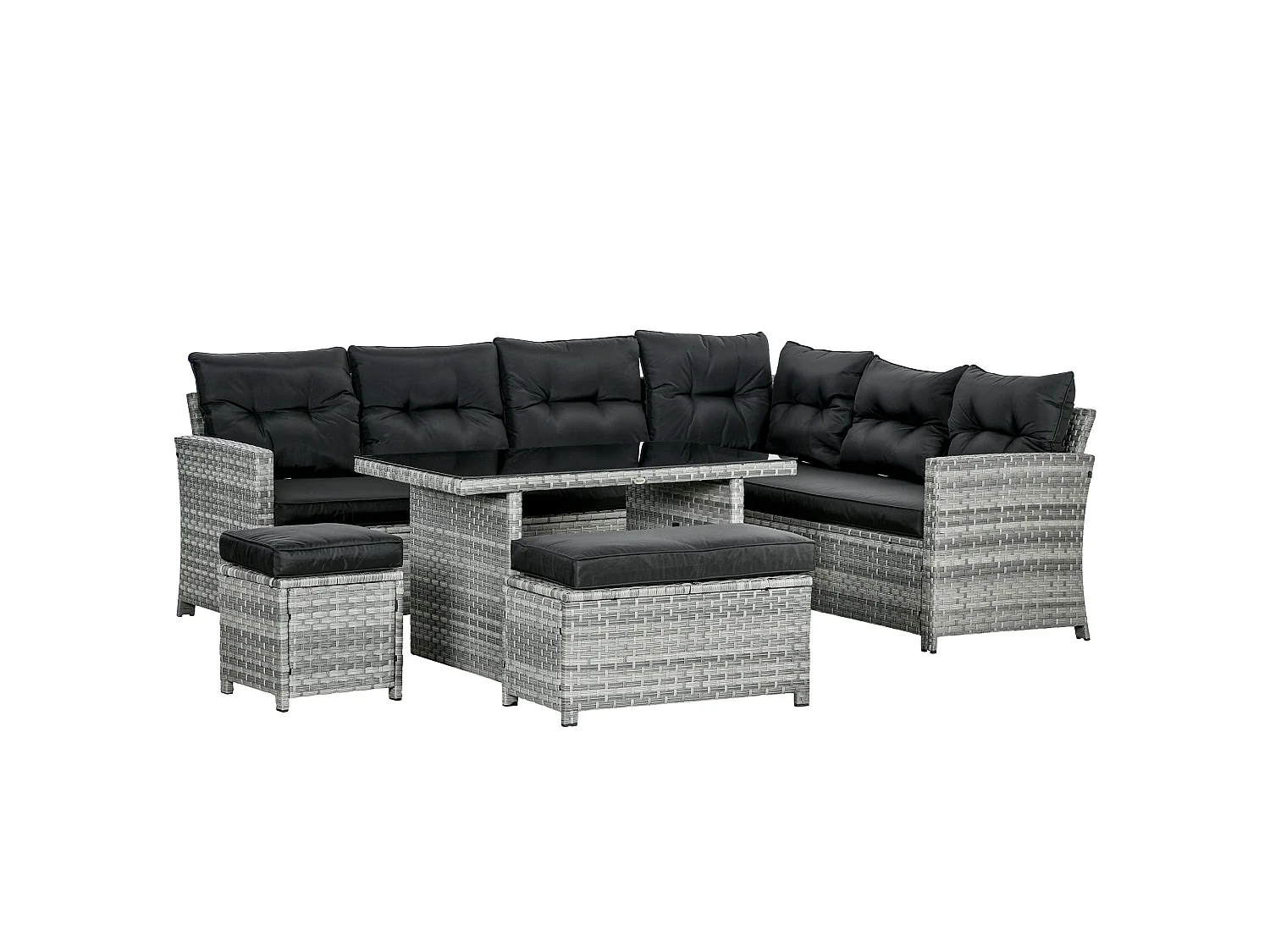 Sakale Mixed Grey Rattan 9 Seater Garden Sofa Set with Footstools and Glass Top Coffee Table