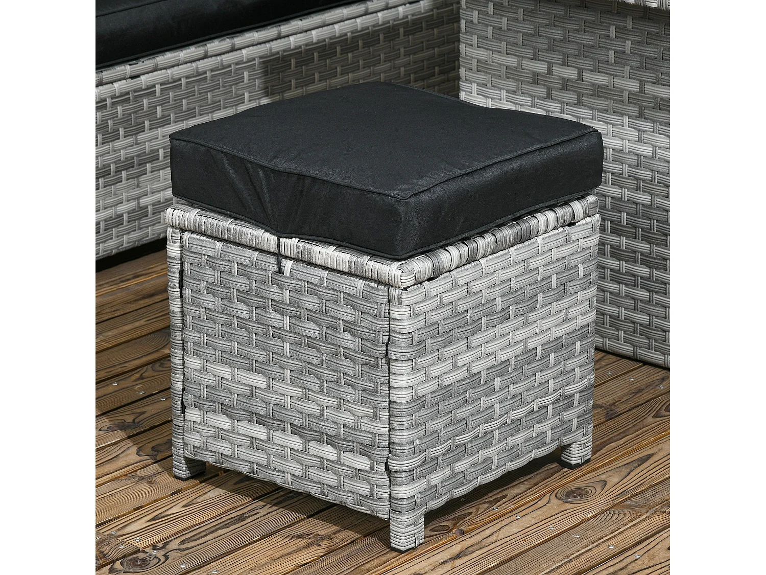 Sakale Mixed Grey Rattan 9 Seater Garden Sofa Set with Footstools and Glass Top Coffee Table