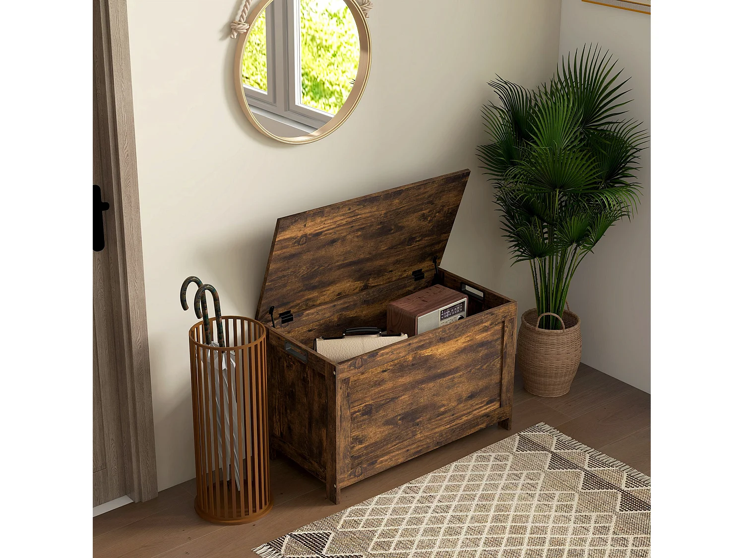 Vesoka Sake Rustic Brown Wooden Storage Chest with Safety Hinges 76 x 40 x 48cm