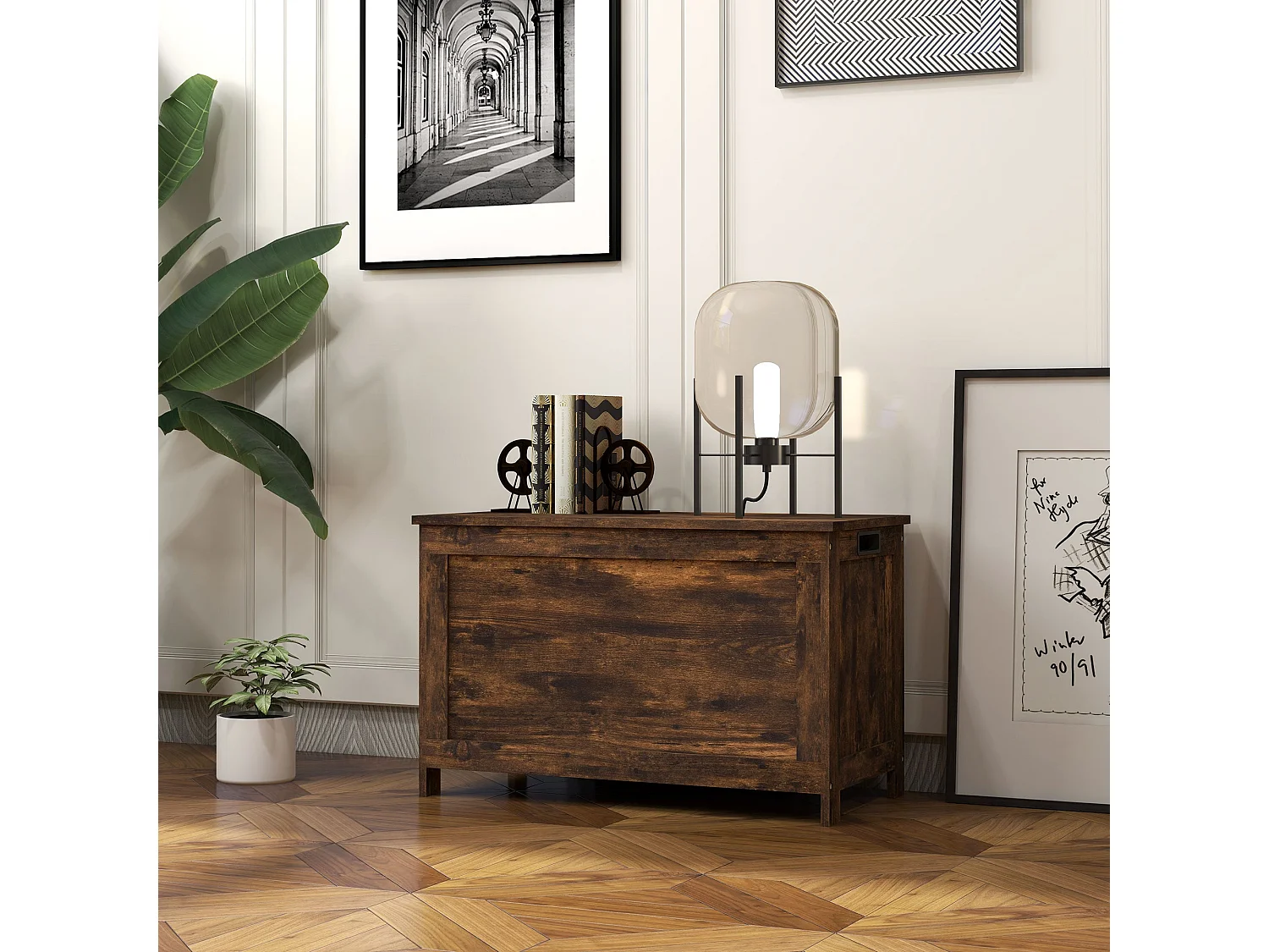 Vesoka Sake Rustic Brown Wooden Storage Chest with Safety Hinges 76 x 40 x 48cm