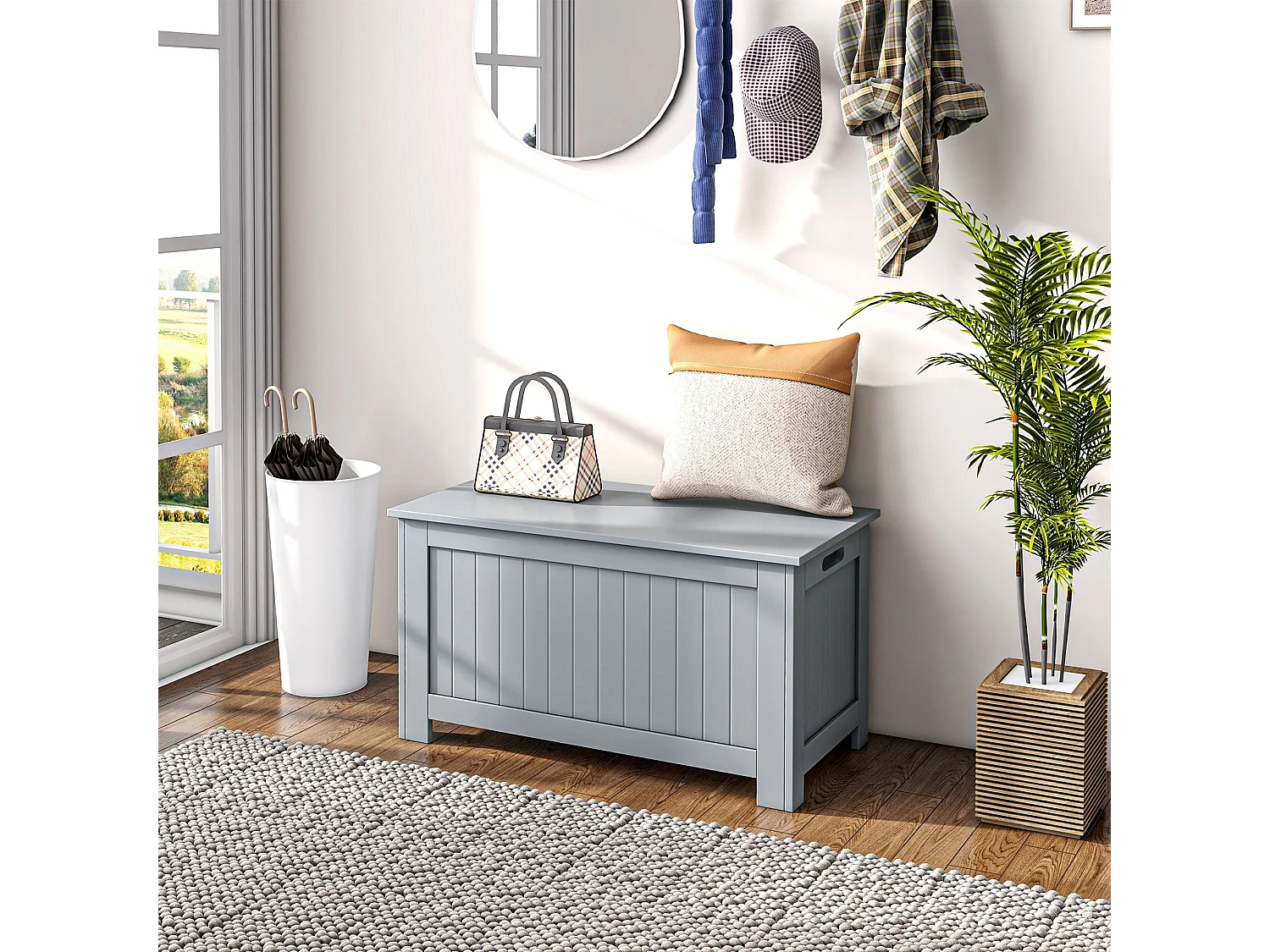 Vekasa Grey Storage Chest for Toys and Blankets Safety Hinged Lid