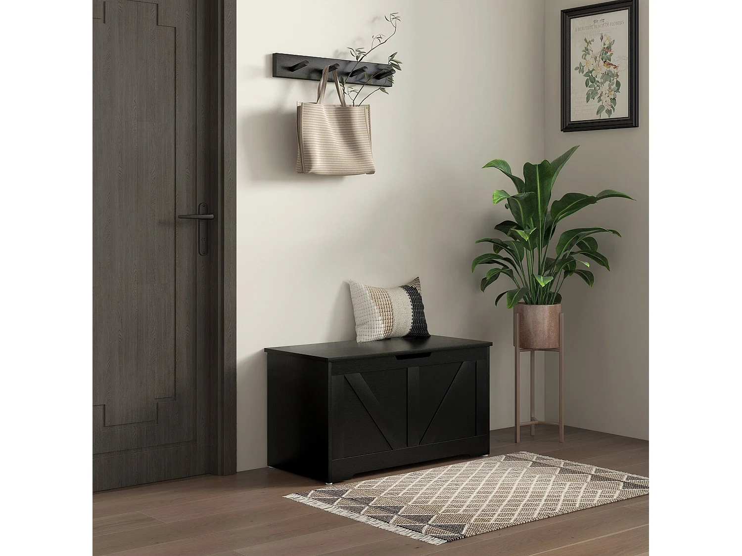 Kamari 100L Black Wood Effect Storage Chest with Safety Hinges