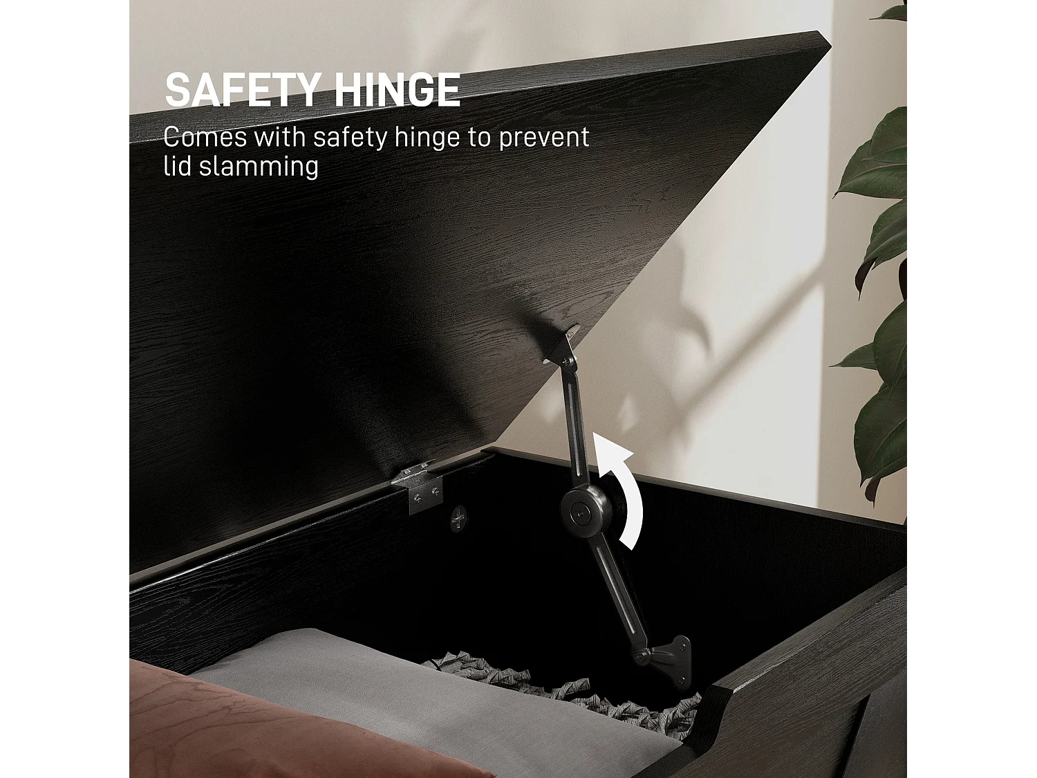 Kamari 100L Black Wood Effect Storage Chest with Safety Hinges