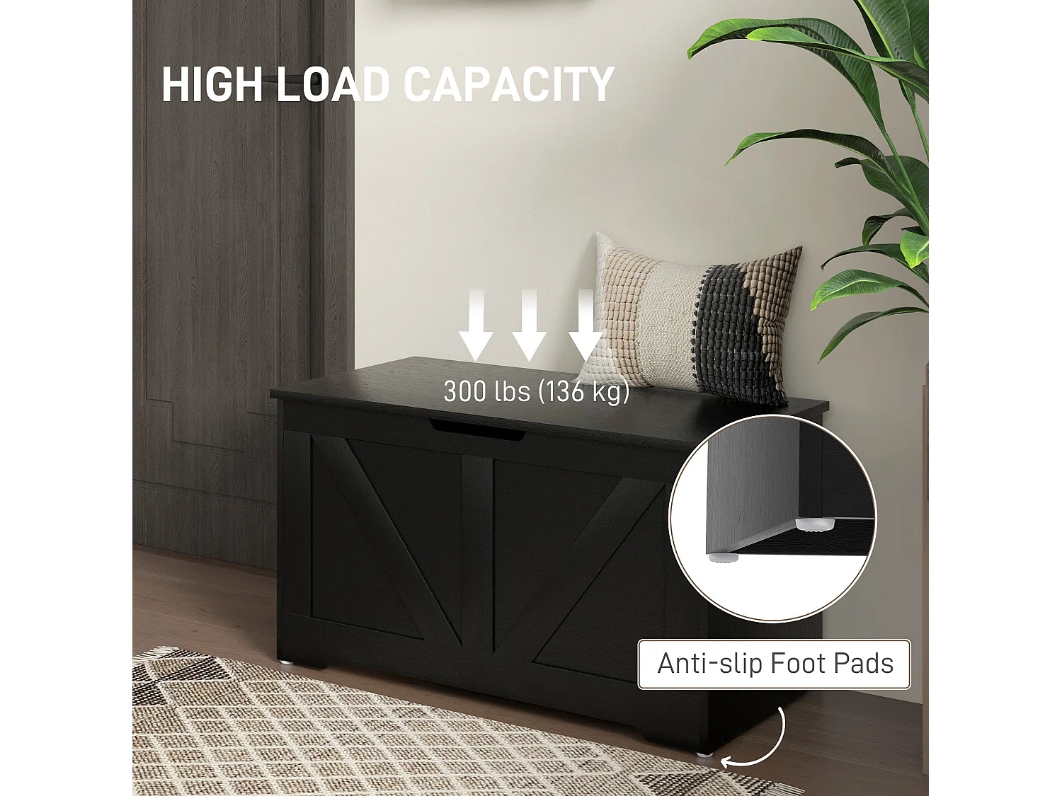 Kamari 100L Black Wood Effect Storage Chest with Safety Hinges